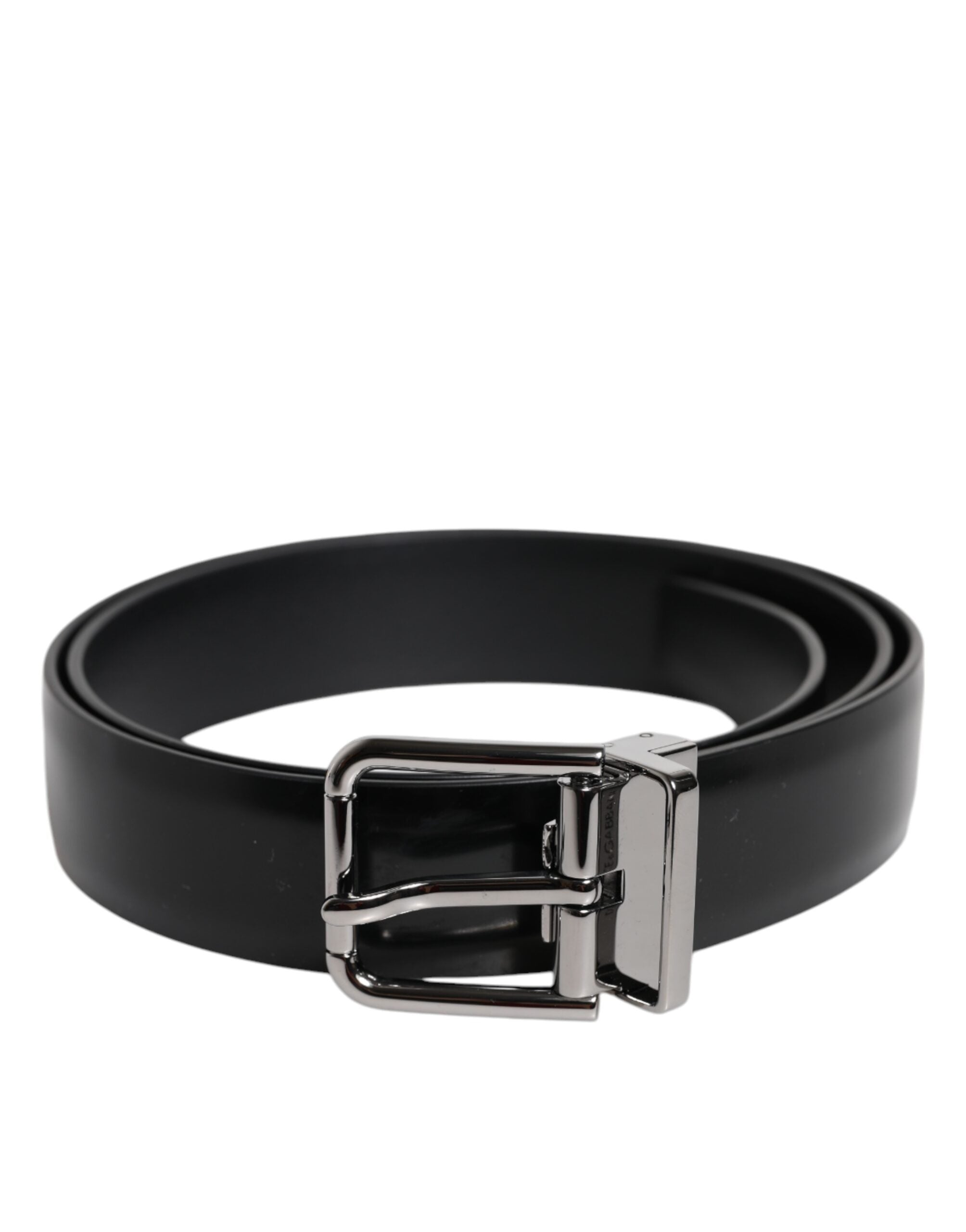 Dolce & Gabbana Black Shiny Leather Silver Metal Buckle Belt - ACCEXO