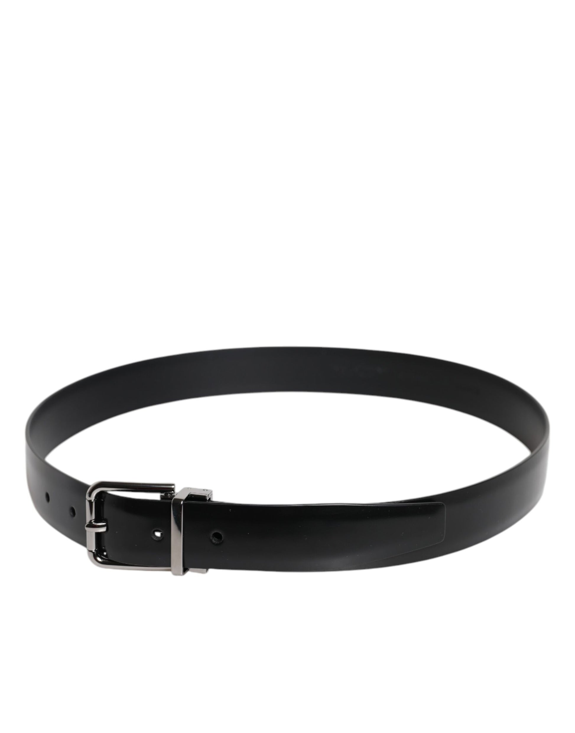 Dolce & Gabbana Black Shiny Leather Silver Metal Buckle Belt - ACCEXO