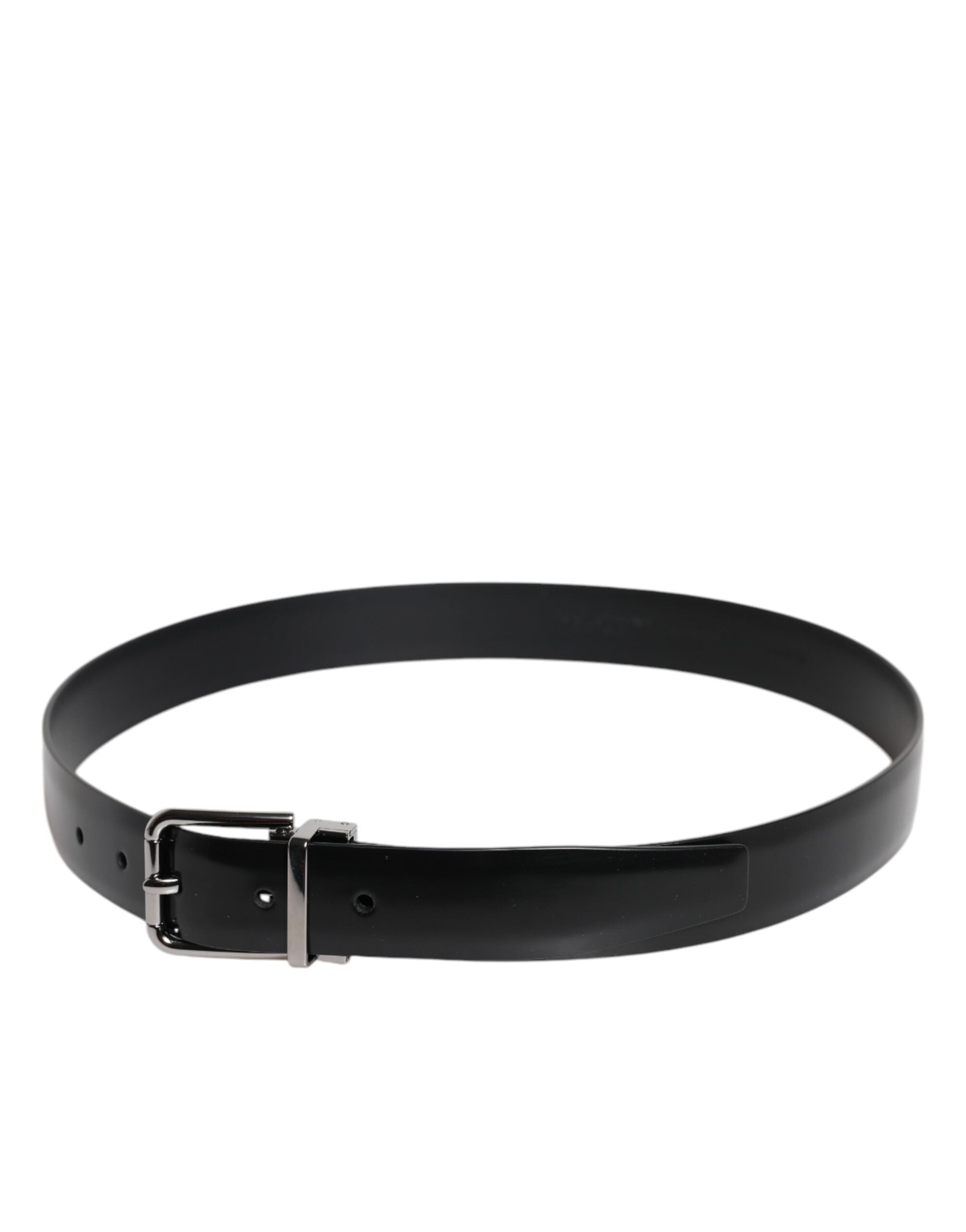 Dolce & Gabbana Black Shiny Leather Silver Metal Buckle Belt - ACCEXO