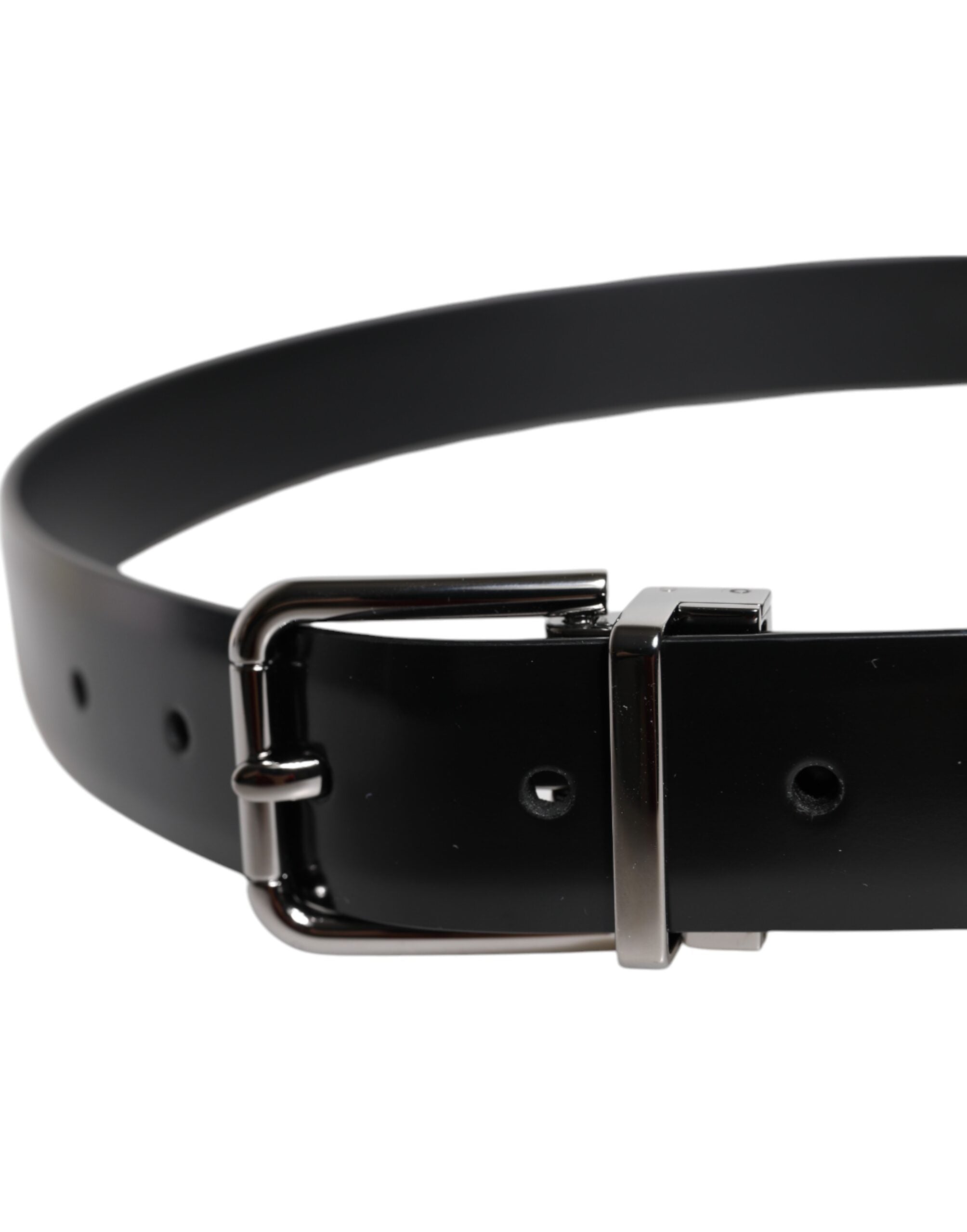 Dolce & Gabbana Black Shiny Leather Silver Metal Buckle Belt - ACCEXO