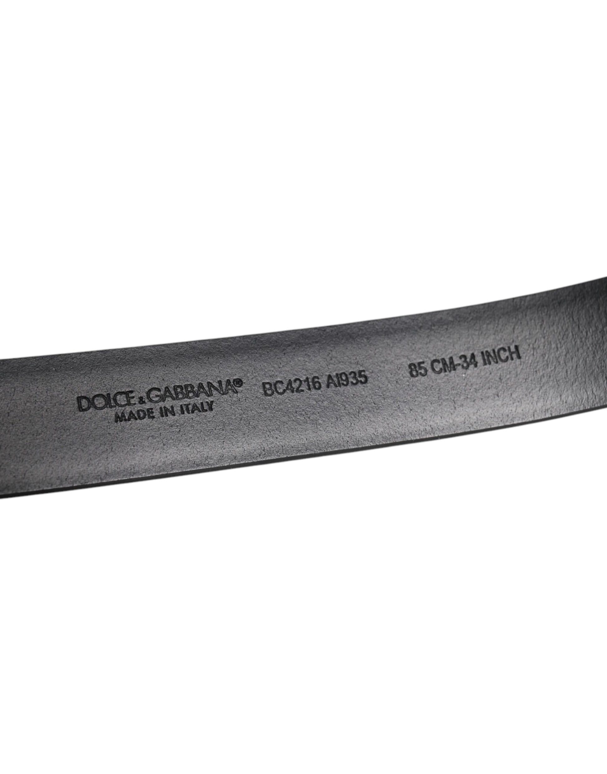 Dolce & Gabbana Black Shiny Leather Silver Metal Buckle Belt - ACCEXO