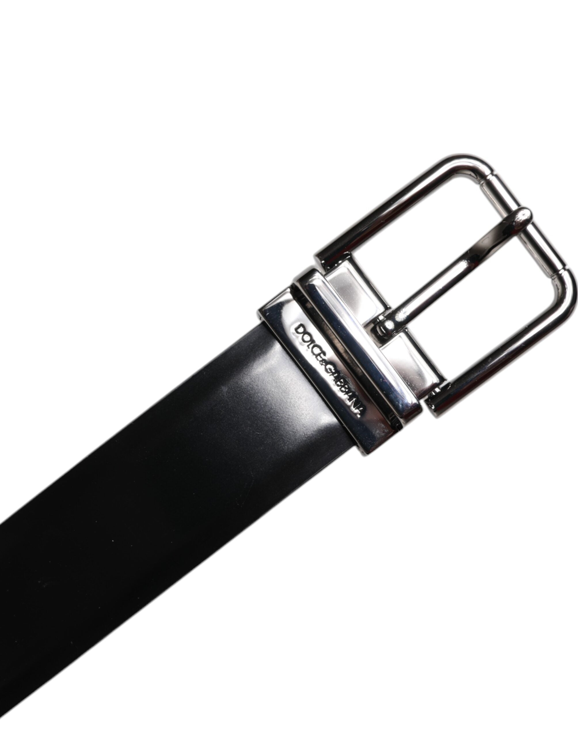 Dolce & Gabbana Black Shiny Leather Silver Metal Buckle Belt - ACCEXO