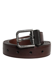Dolce & Gabbana Brown Leather Silver Metal Buckle Belt - ACCEXO