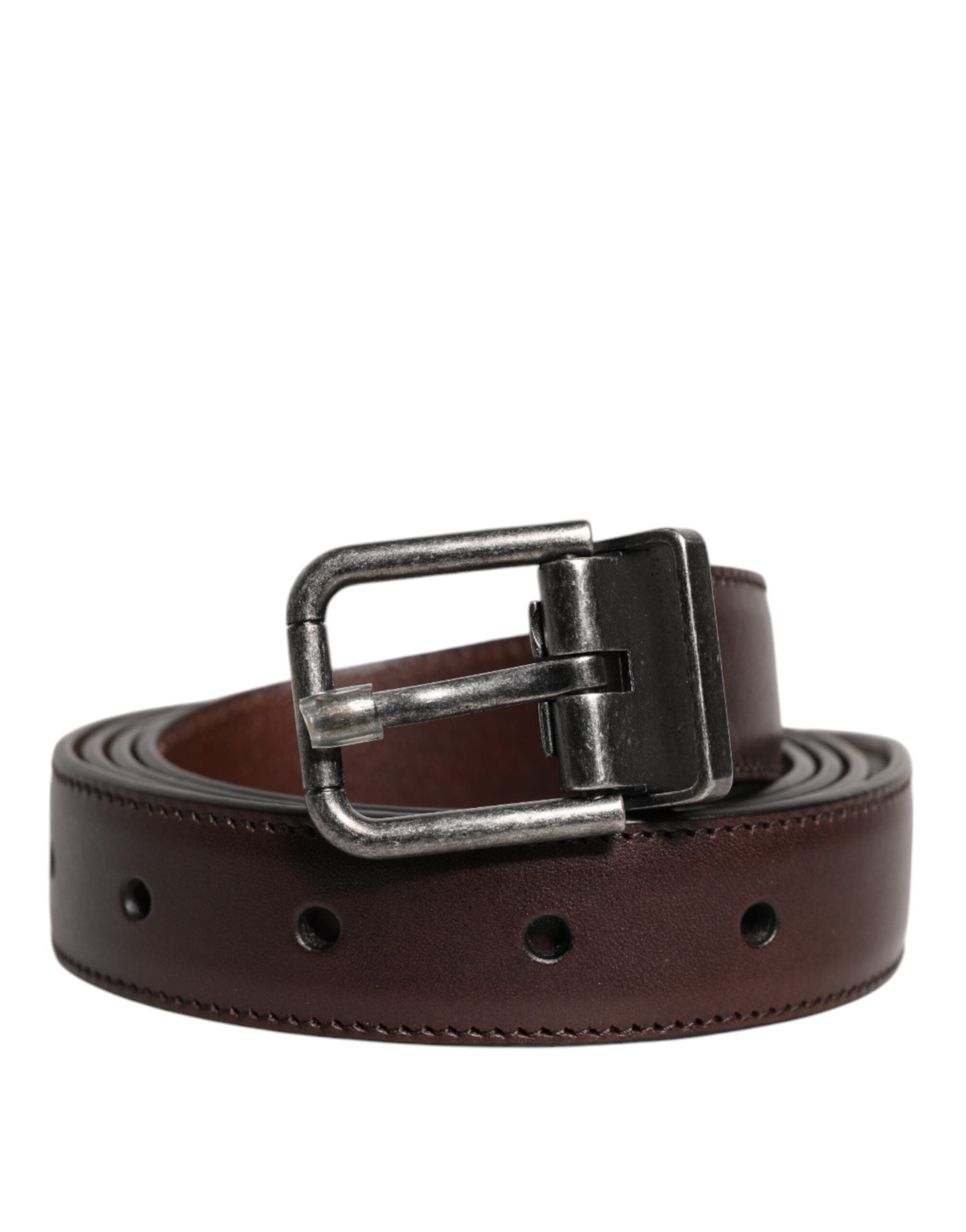 Dolce & Gabbana Brown Leather Silver Metal Buckle Belt - ACCEXO