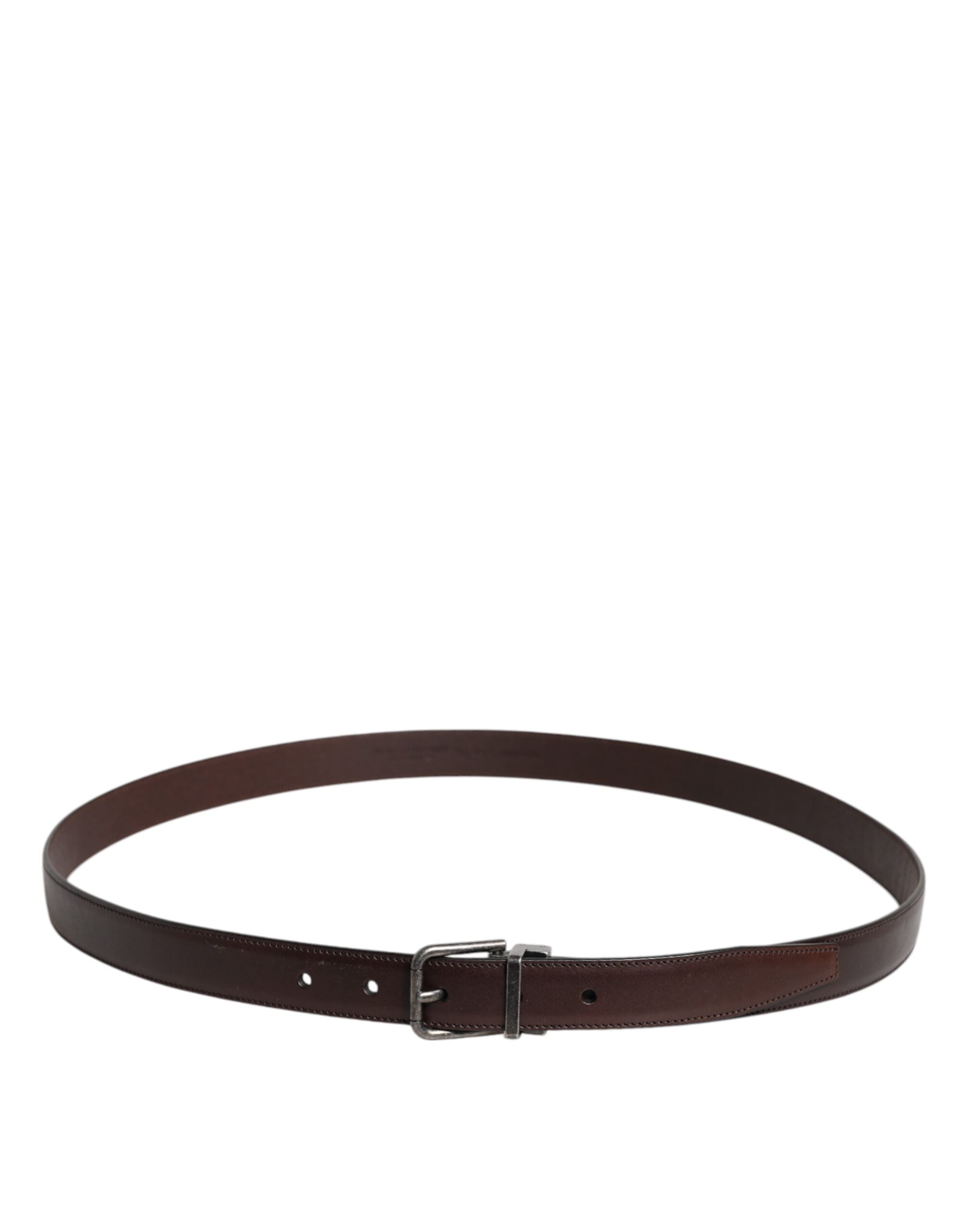 Dolce & Gabbana Brown Leather Silver Metal Buckle Belt - ACCEXO