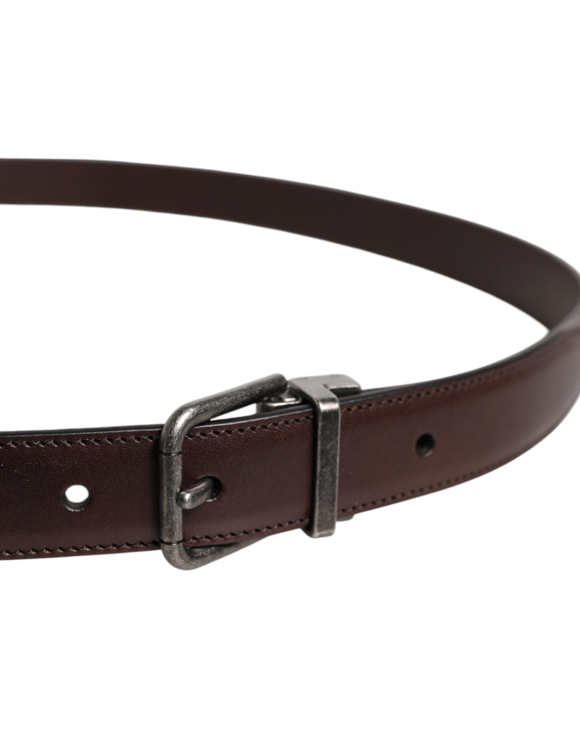 Dolce & Gabbana Brown Leather Silver Metal Buckle Belt - ACCEXO