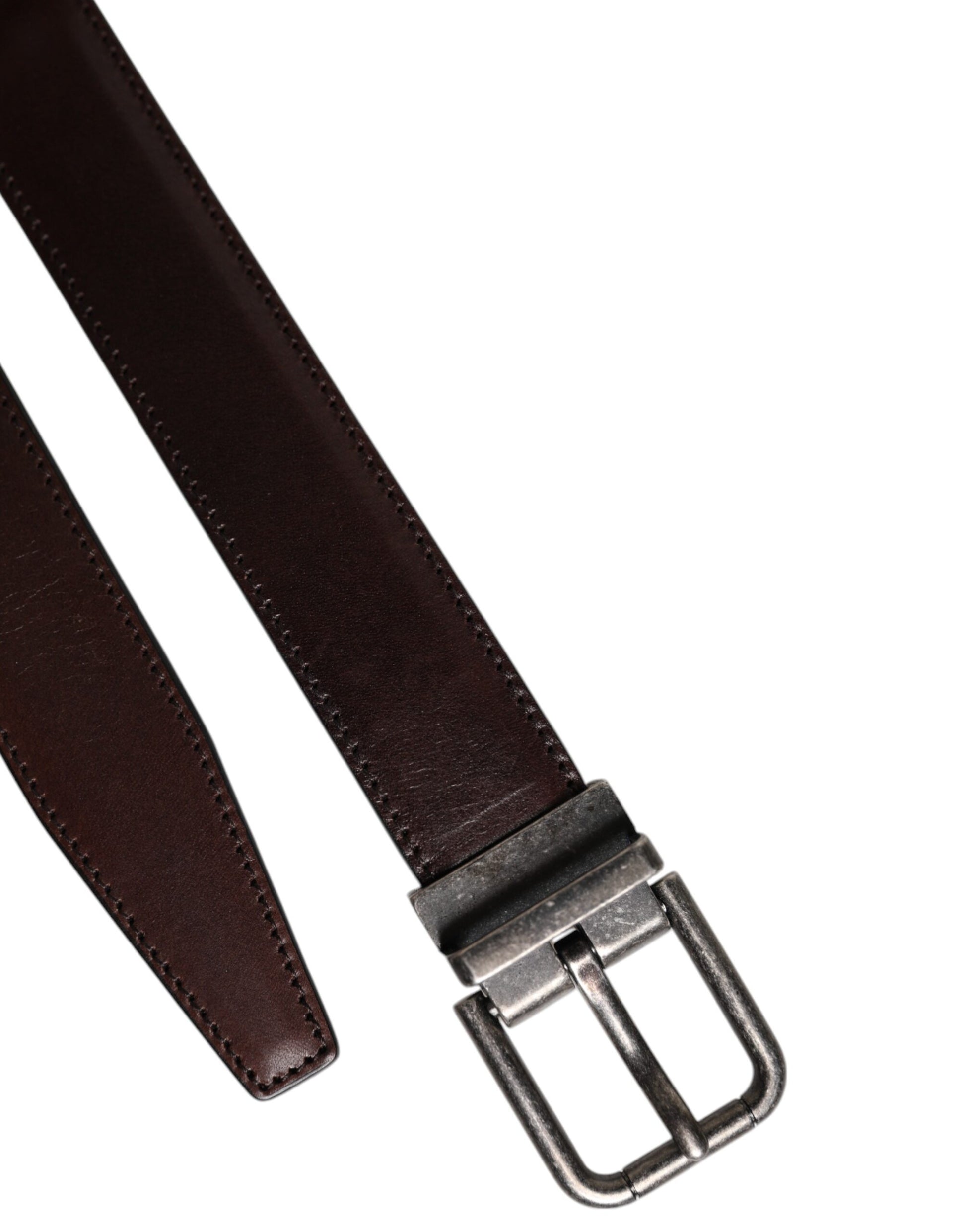 Dolce & Gabbana Brown Leather Silver Metal Buckle Belt - ACCEXO