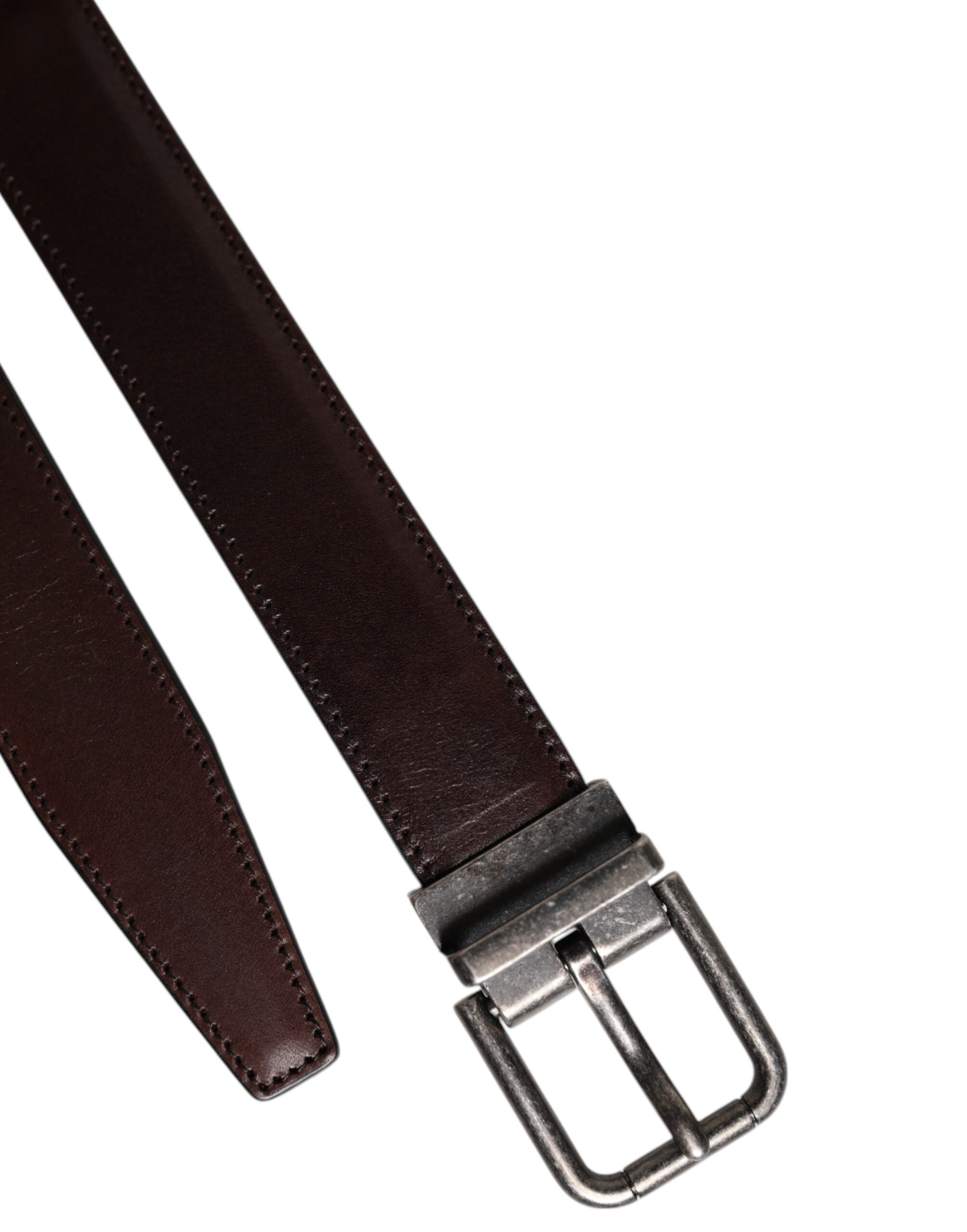 Dolce & Gabbana Brown Leather Silver Metal Buckle Belt - ACCEXO