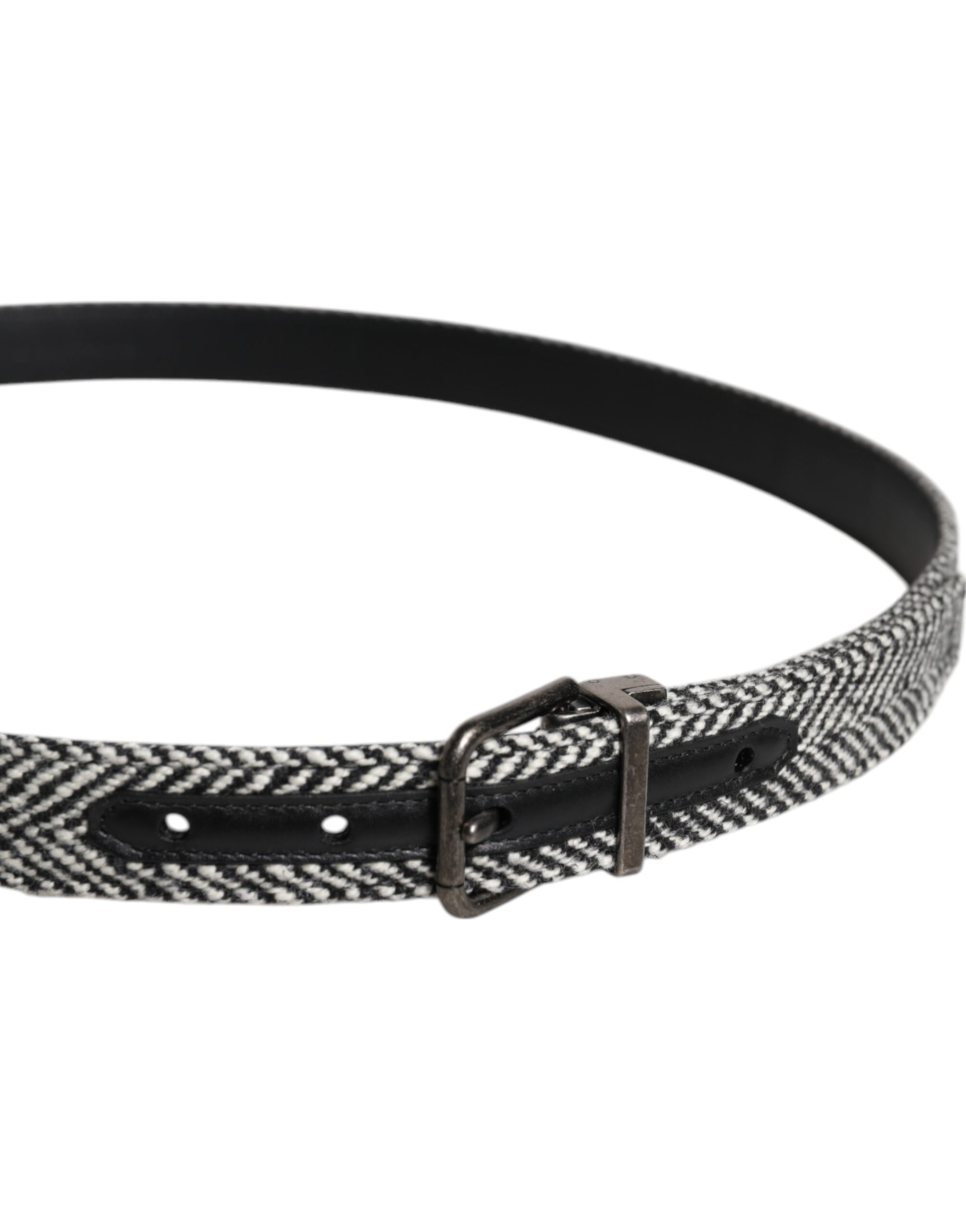 Dolce & Gabbana Black White Silver Tone Metal Buckle Belt - ACCEXO
