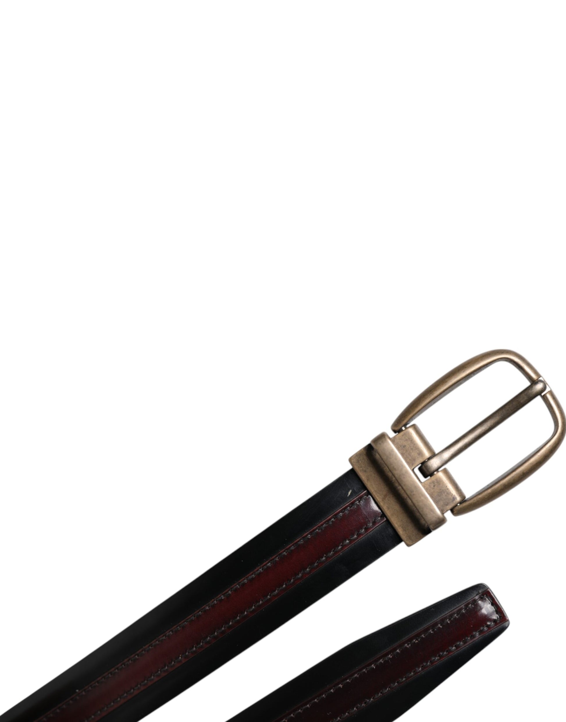 Dolce & Gabbana Black Burgundy Calfskin Metal Logo Buckle Belt - ACCEXO