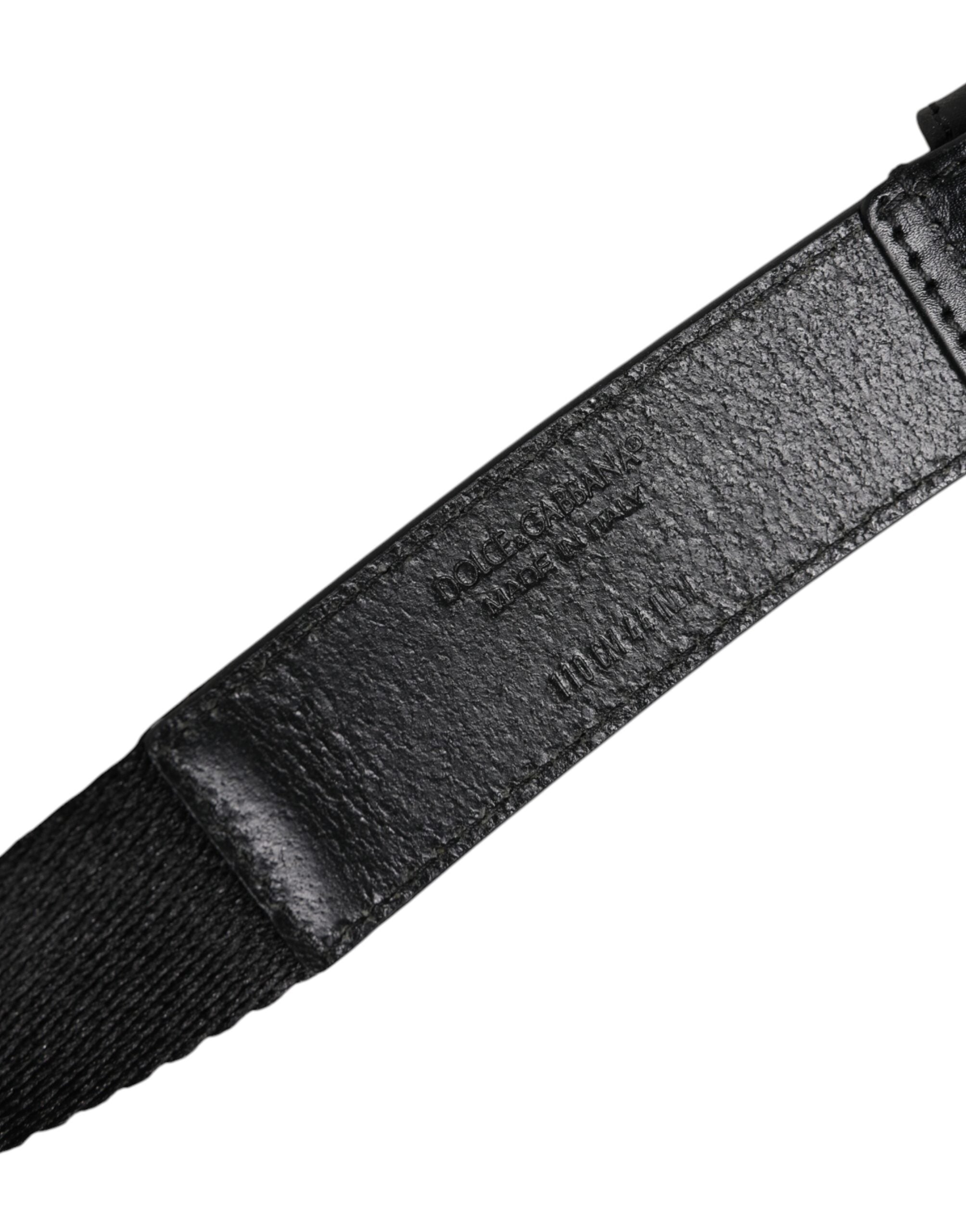 Dolce & Gabbana Black White Printed Metal Logo Buckle Belt - ACCEXO