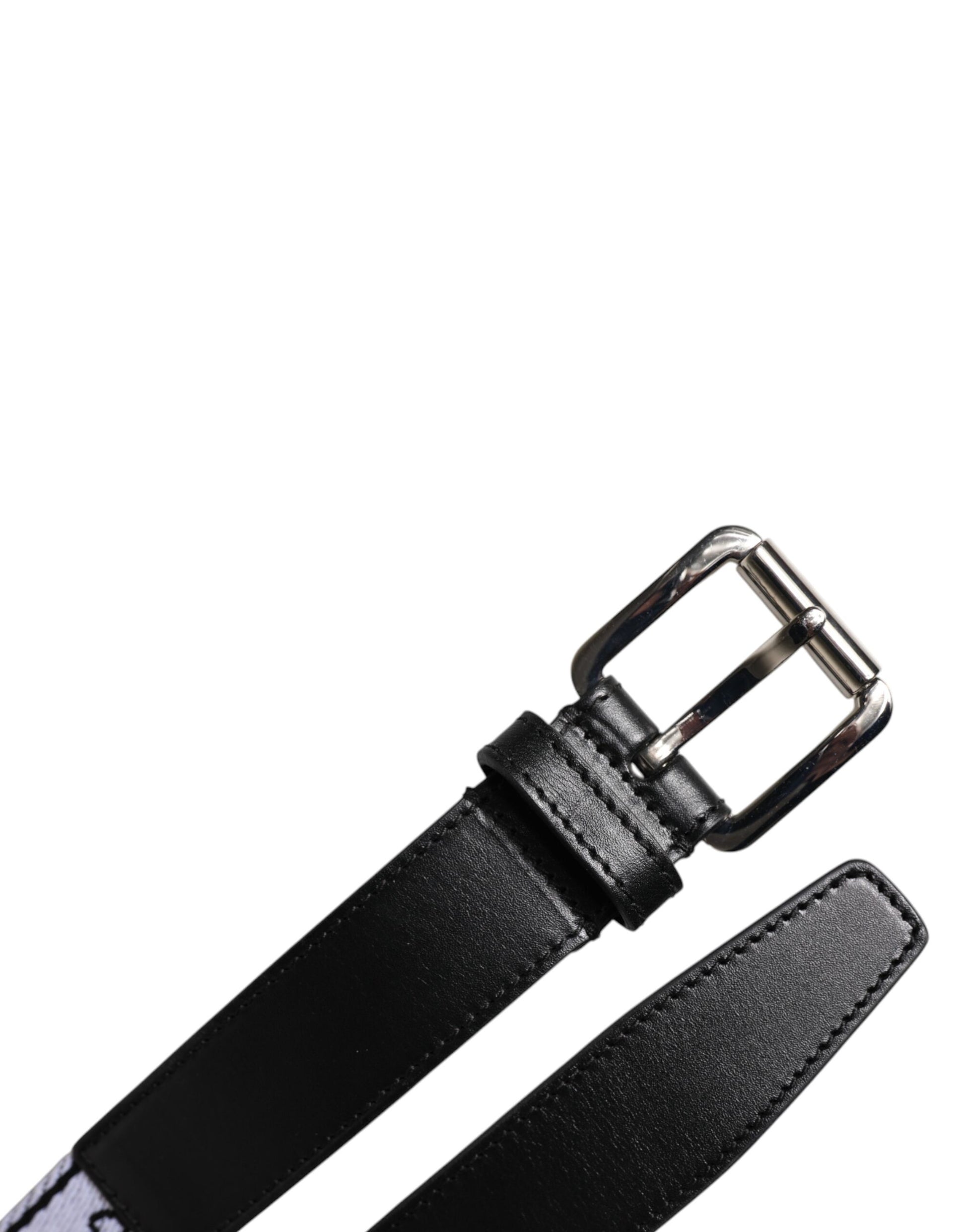 Dolce & Gabbana Black White Printed Metal Logo Buckle Belt - ACCEXO