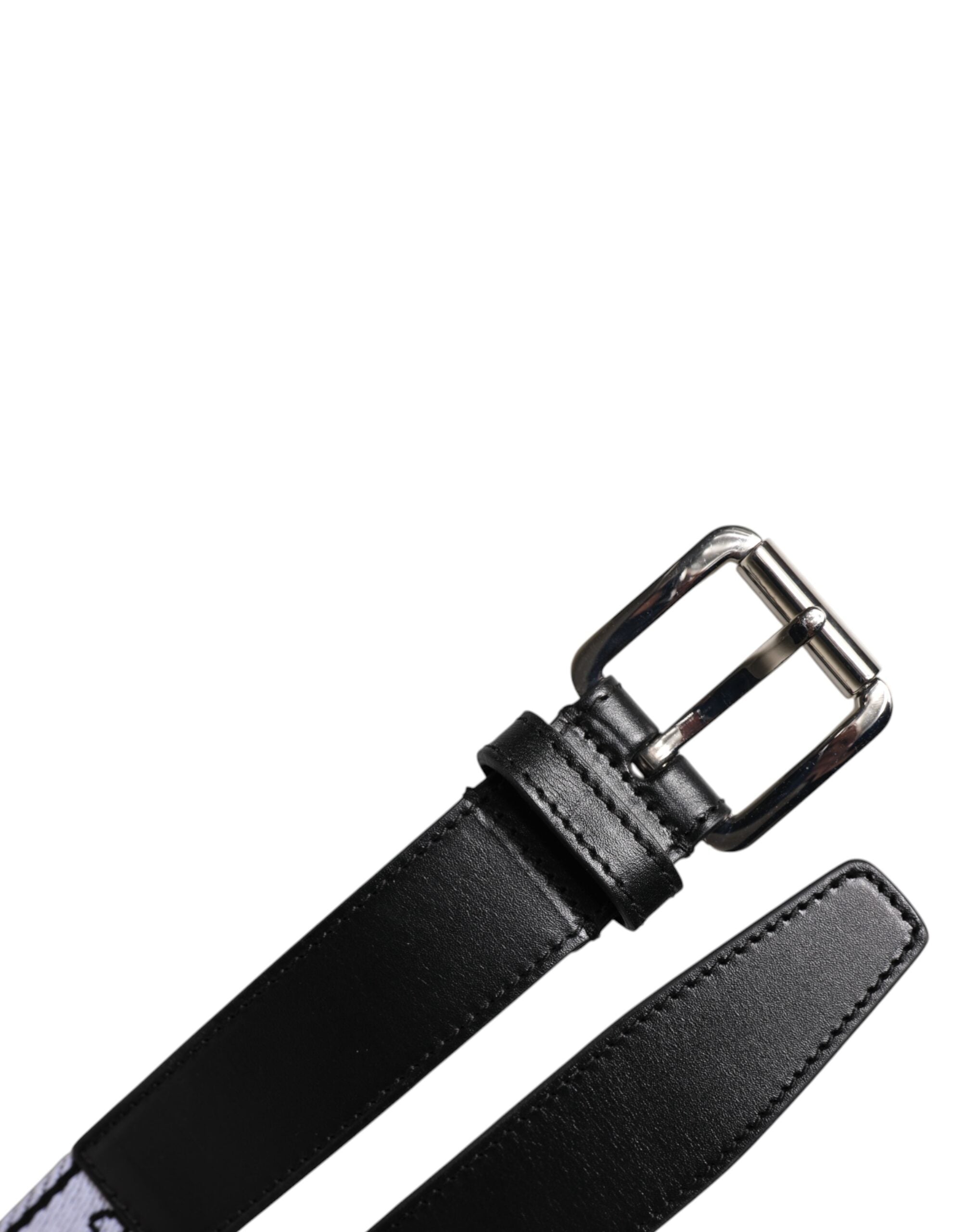Dolce & Gabbana Black White Printed Metal Logo Buckle Belt - ACCEXO