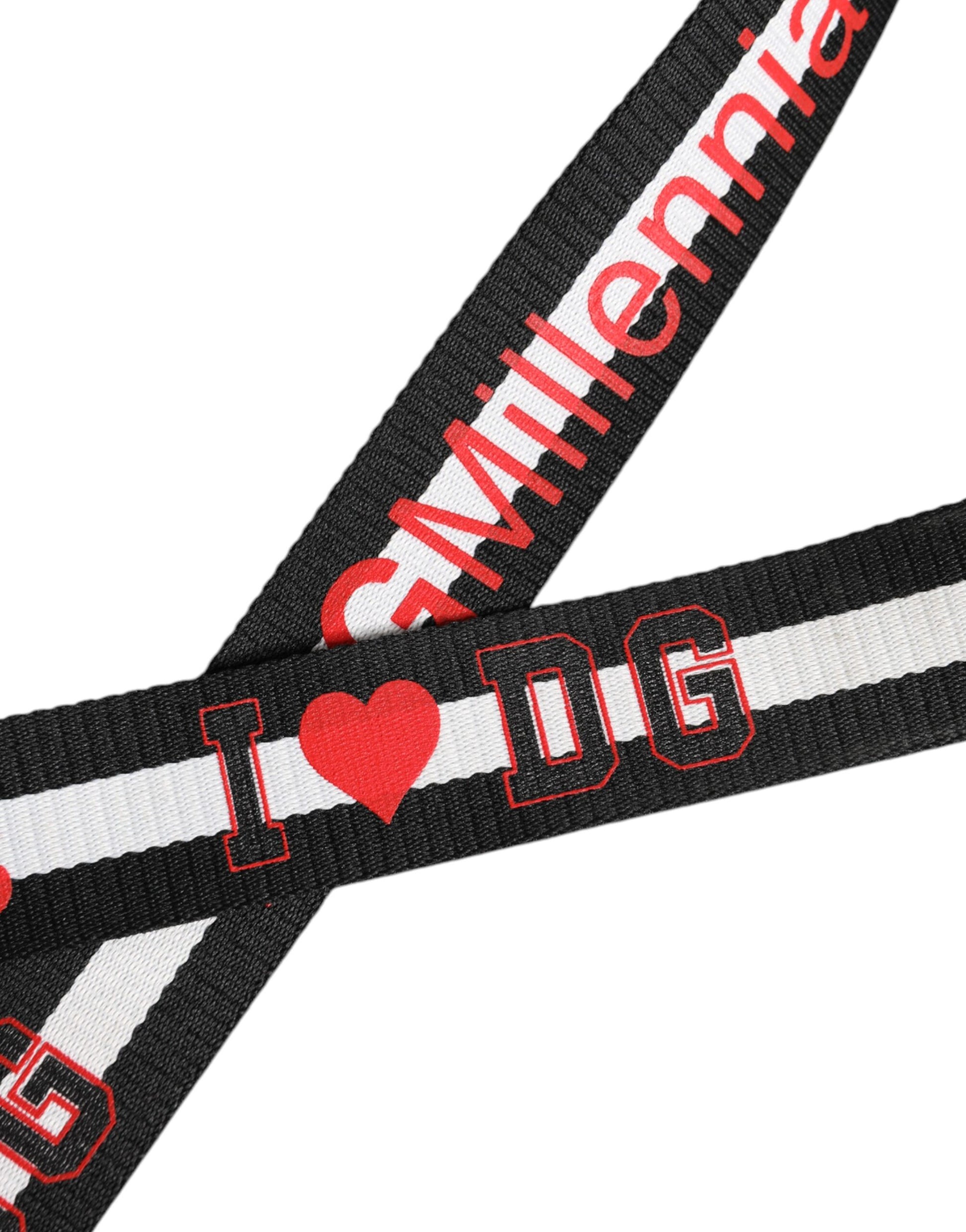 Dolce & Gabbana Black White Printed Metal Logo Buckle Belt - ACCEXO