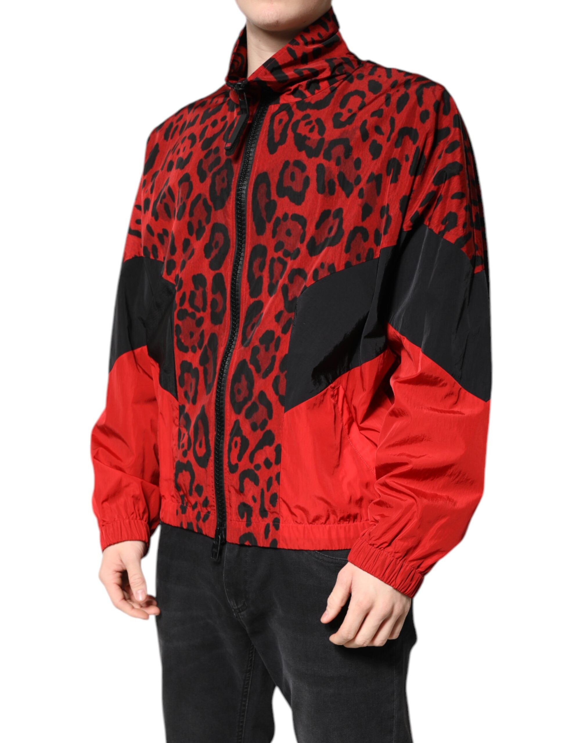 Dolce & Gabbana Red Leopard Nylon Bomber Full Zip Jacket - ACCEXO