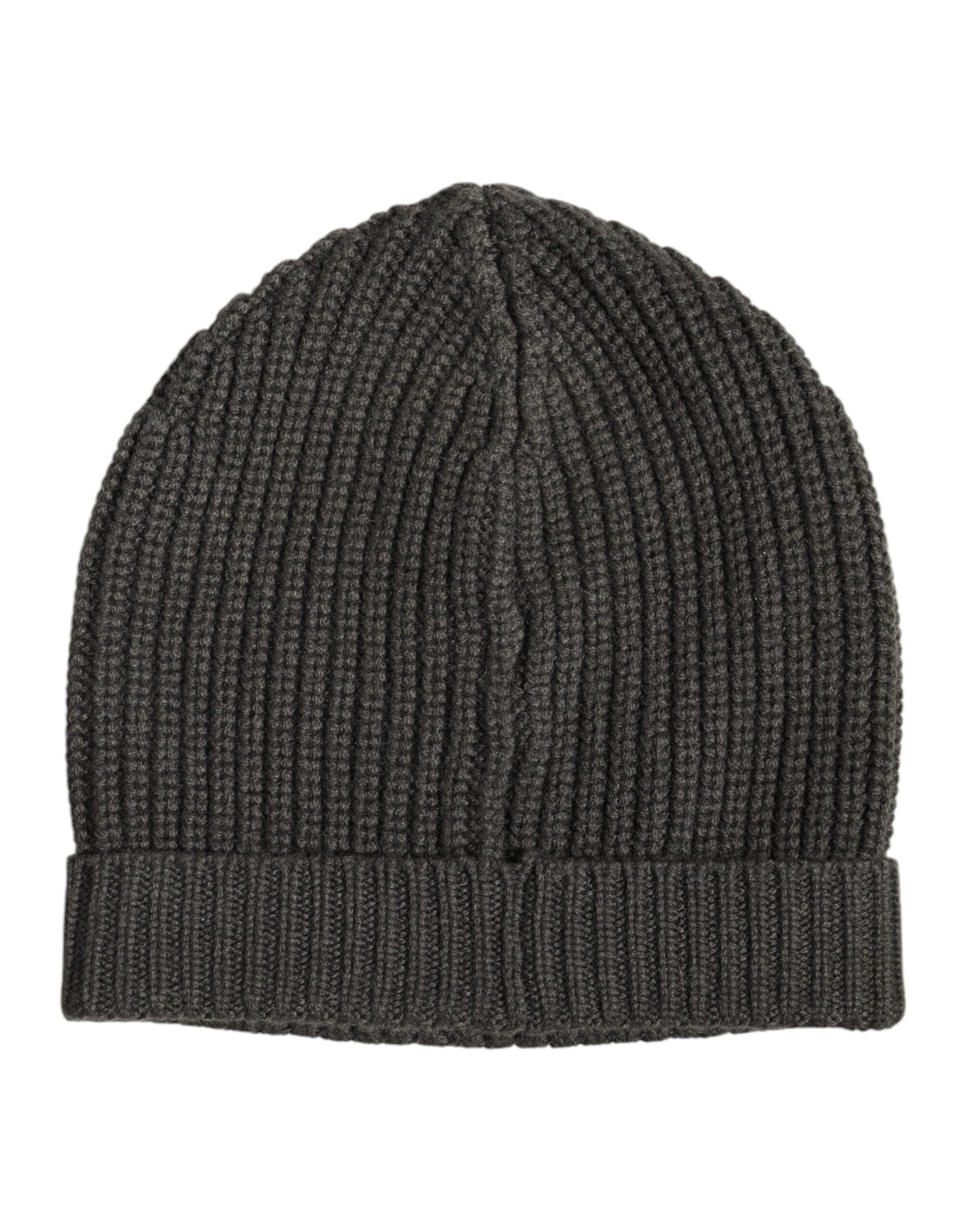Dolce & Gabbana Dark Gray Cashmere Knit Winter Beanie Hat - ACCEXO