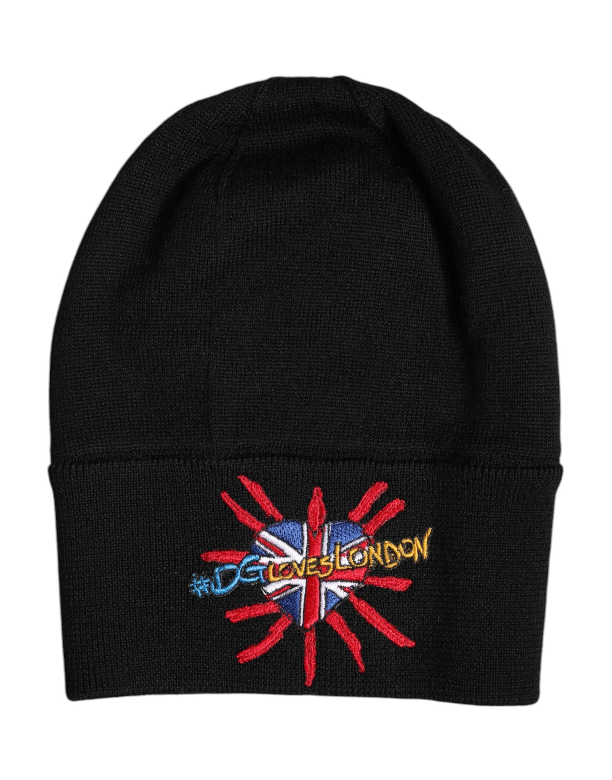 Dolce & Gabbana Black #DGLOVESLONDON Knitted Beanie Hat - ACCEXO