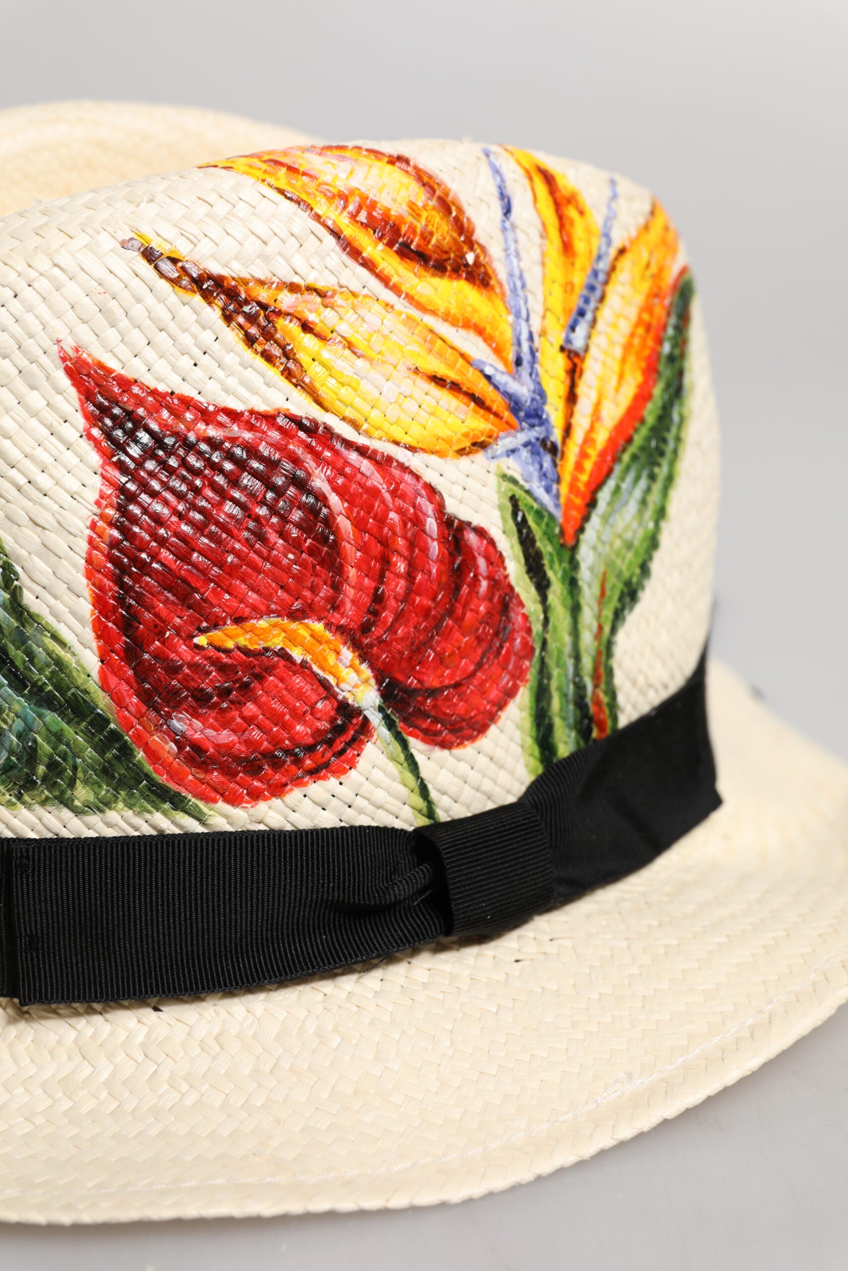 Dolce & Gabbana Beige Floral Print Straw Wide Brim Fedora Hat - ACCEXO