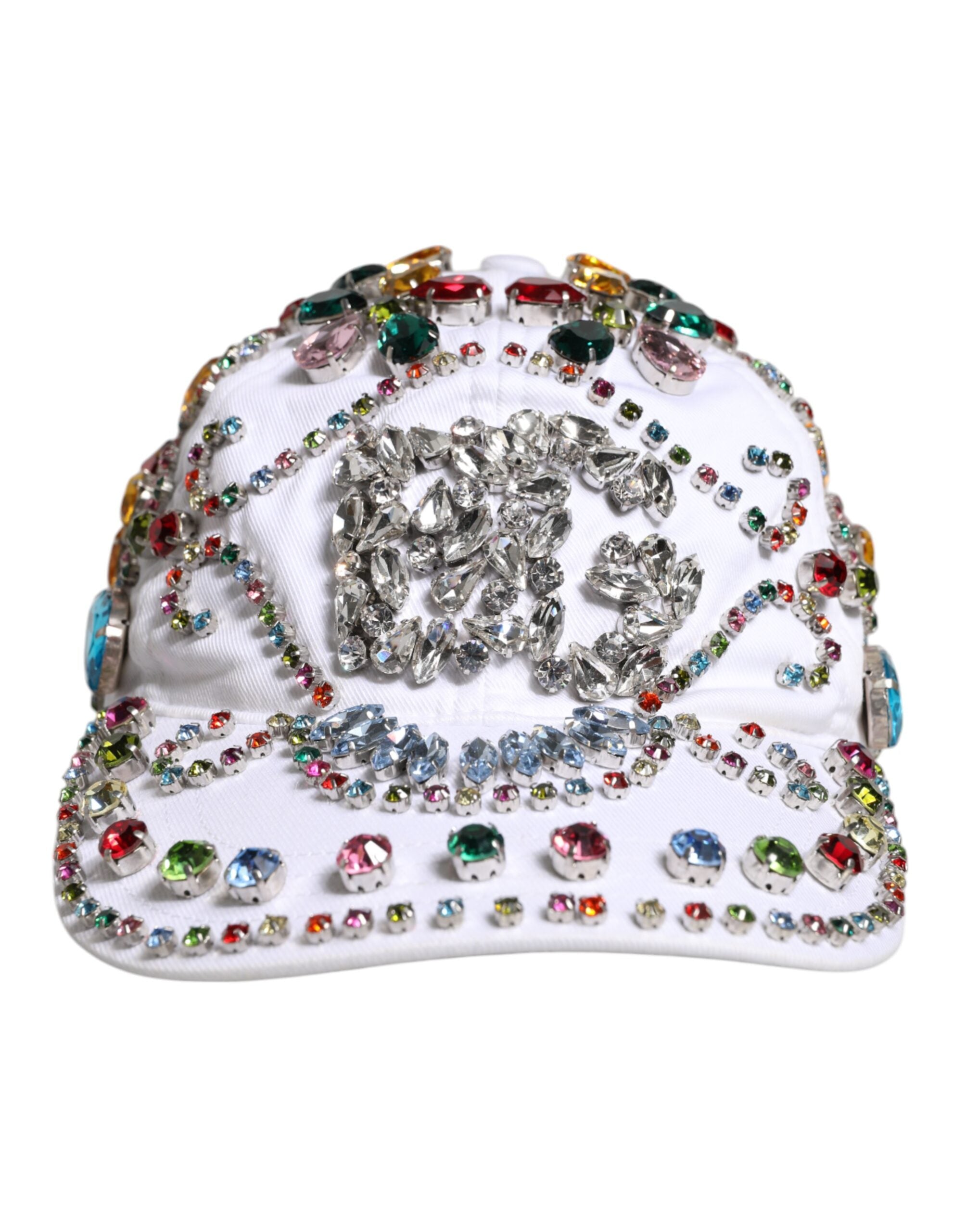 Dolce & Gabbana White Multicolor Crystal Embellish Baseball Cap - ACCEXO