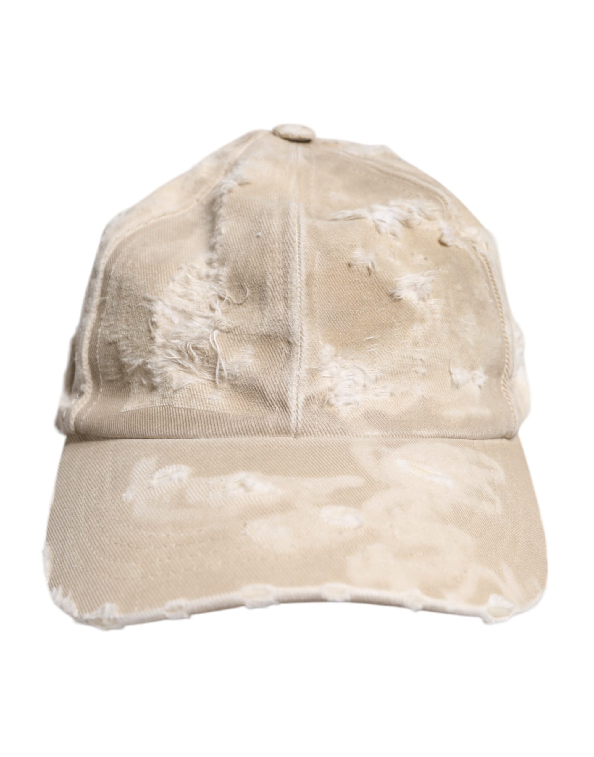 Dolce & Gabbana Beige Tattered Cotton 6 Panels Baseball Cap - ACCEXO