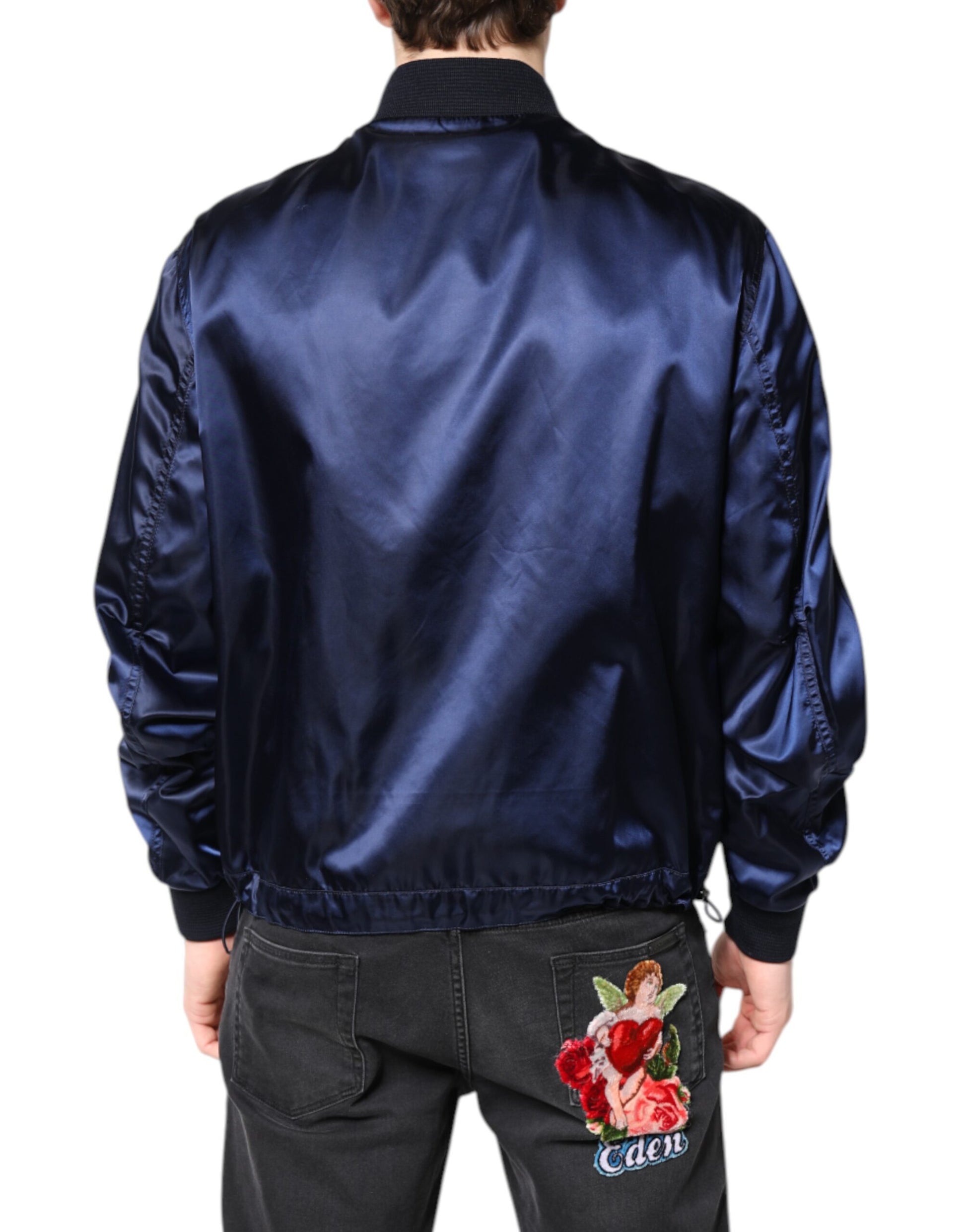Dolce & Gabbana Blue Nylon DG Crown Full Zip Bomber Jacket - ACCEXO