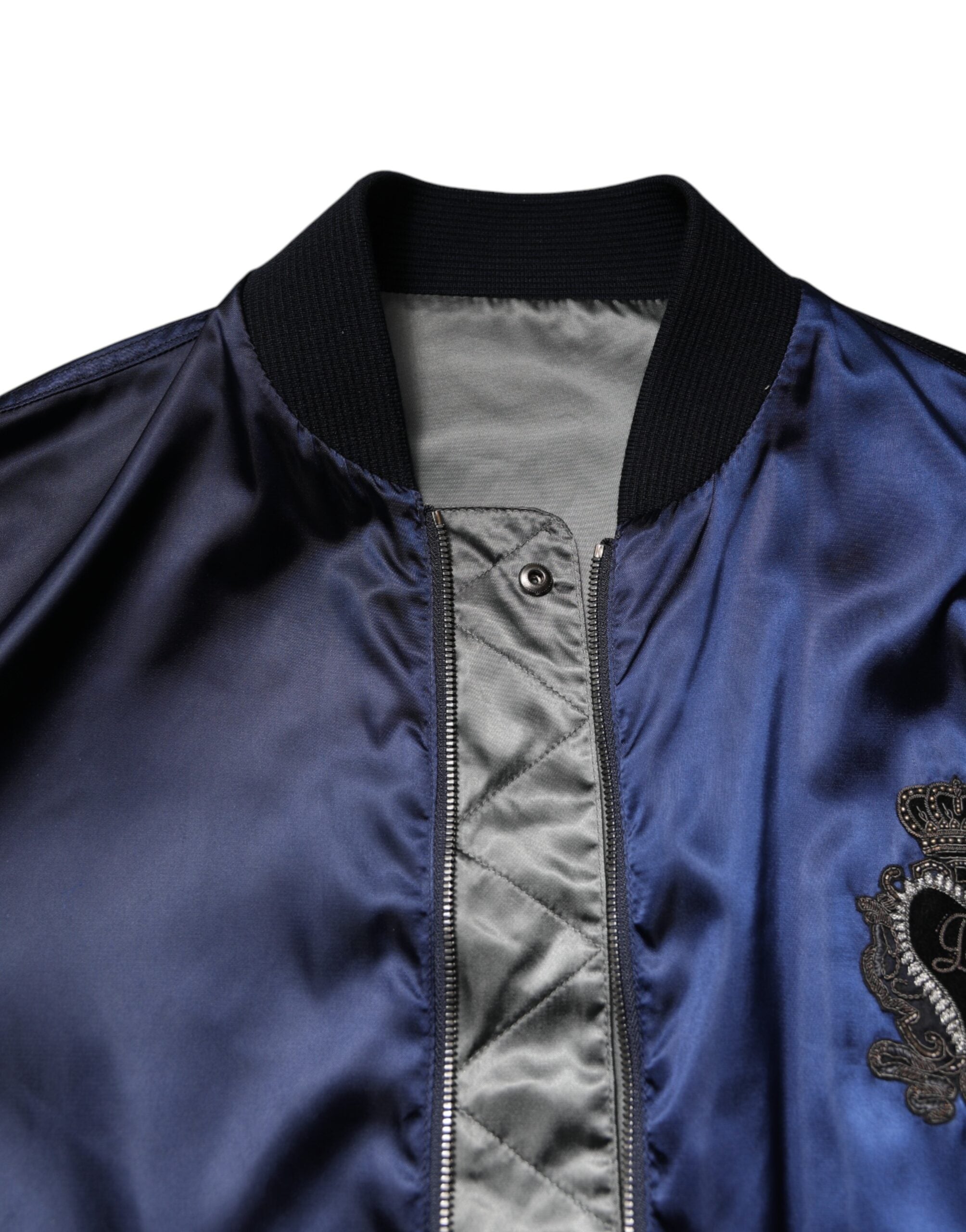 Dolce & Gabbana Blue Nylon DG Crown Full Zip Bomber Jacket - ACCEXO