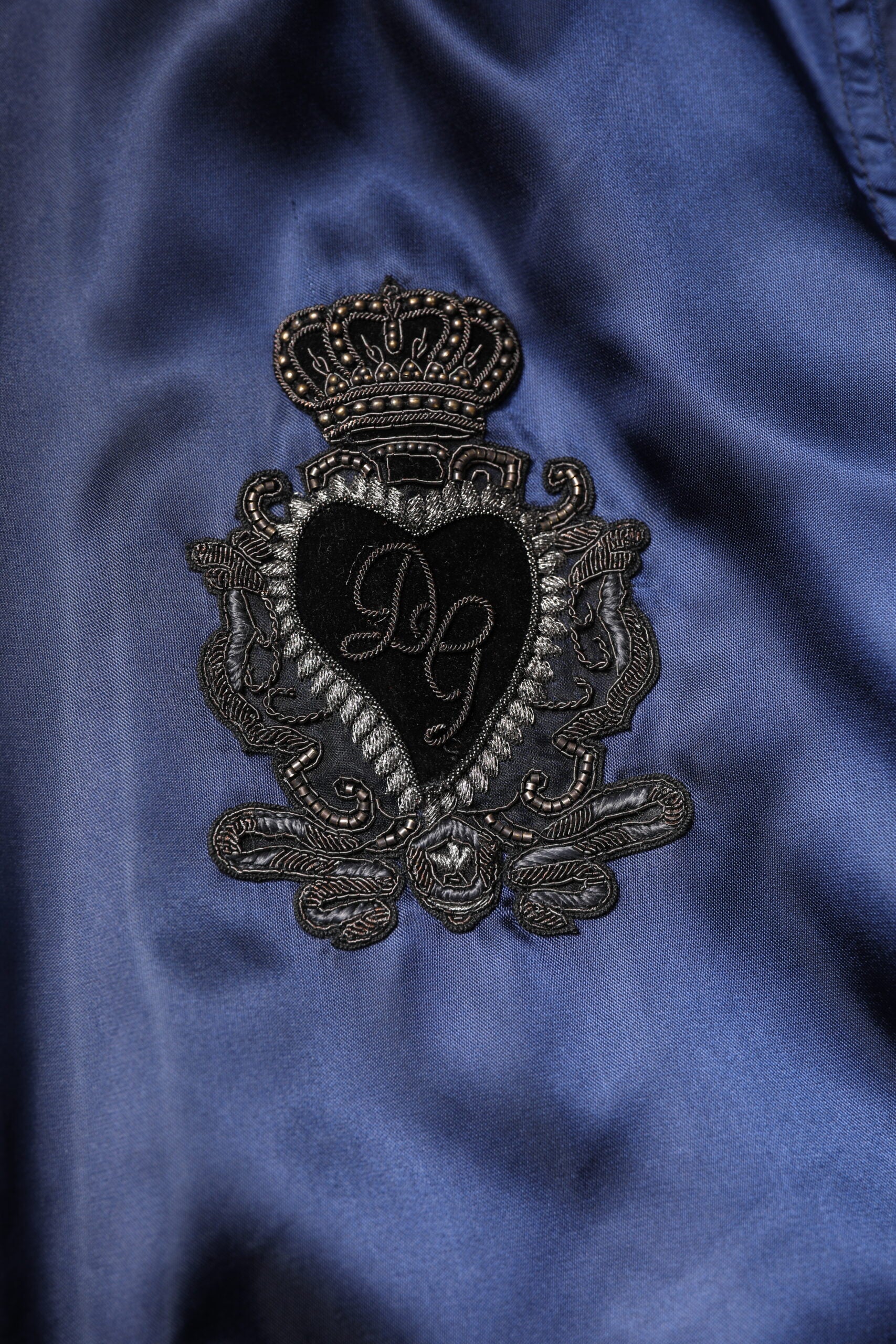 Dolce & Gabbana Blue Nylon DG Crown Full Zip Bomber Jacket - ACCEXO
