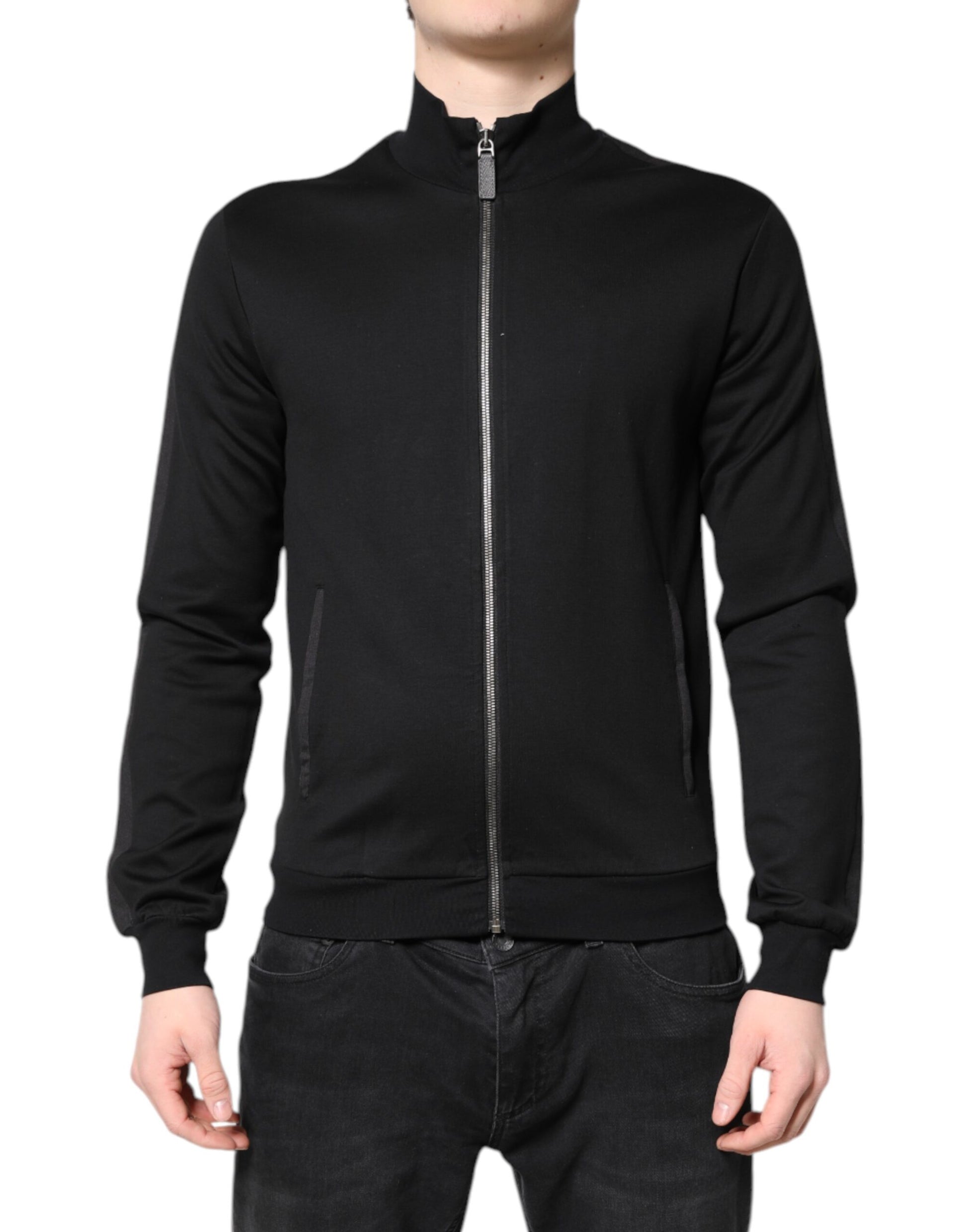 Dolce & Gabbana Black Cotton Logo Full Zip Men Bomber Jacket - ACCEXO