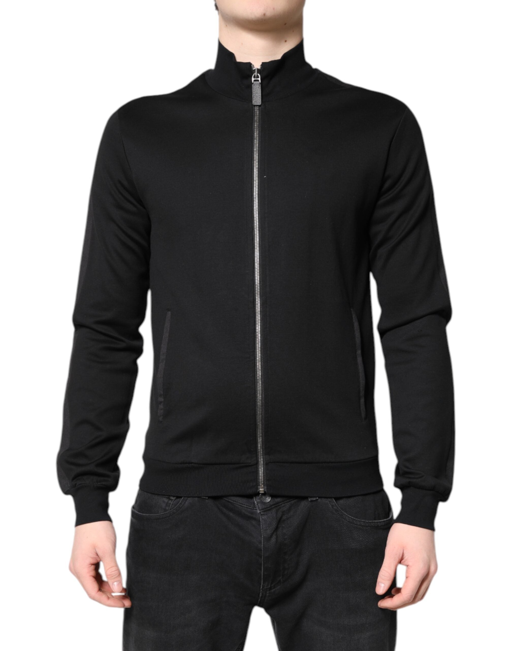 Dolce & Gabbana Black Cotton Logo Full Zip Men Bomber Jacket - ACCEXO