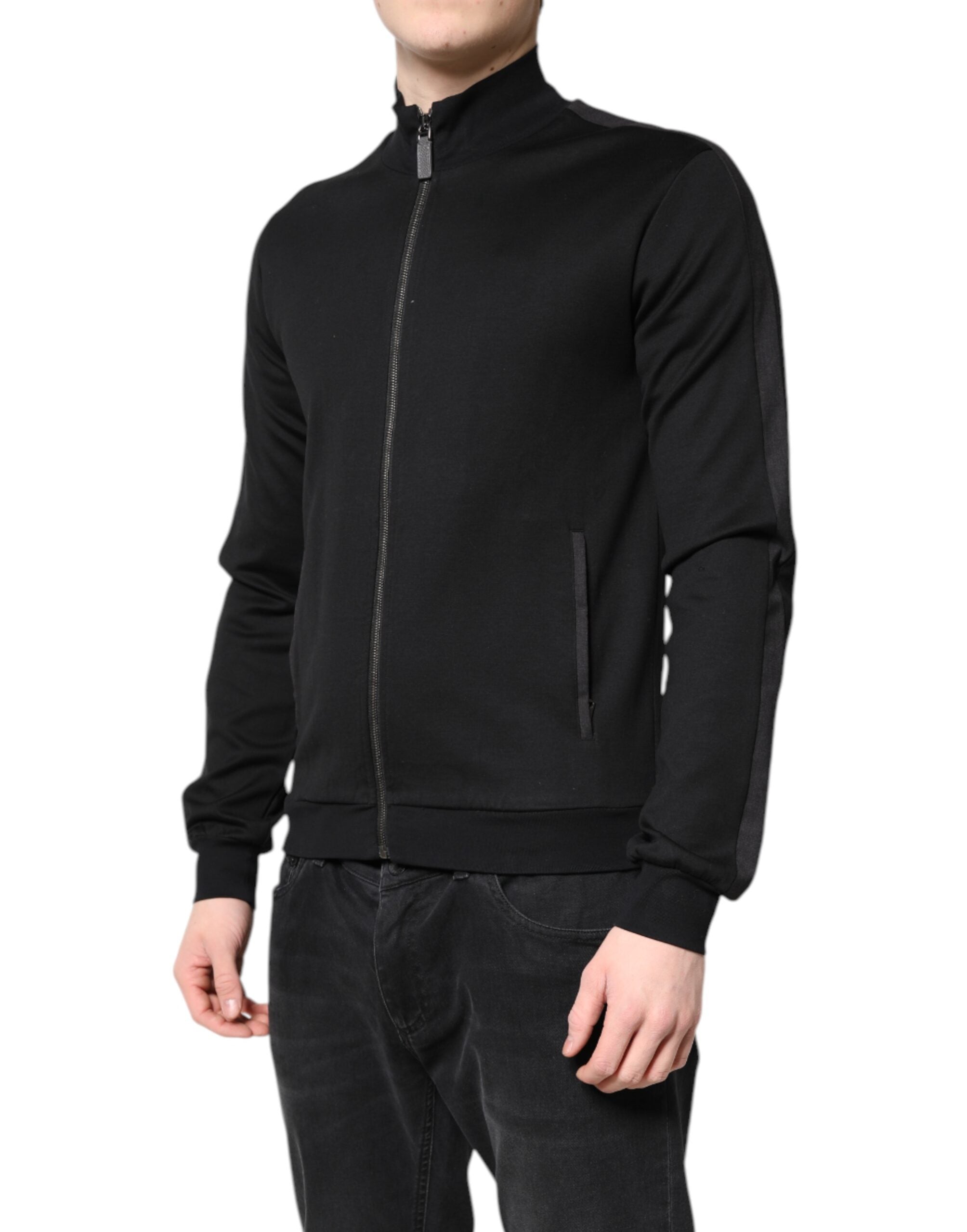Dolce & Gabbana Black Cotton Logo Full Zip Men Bomber Jacket - ACCEXO