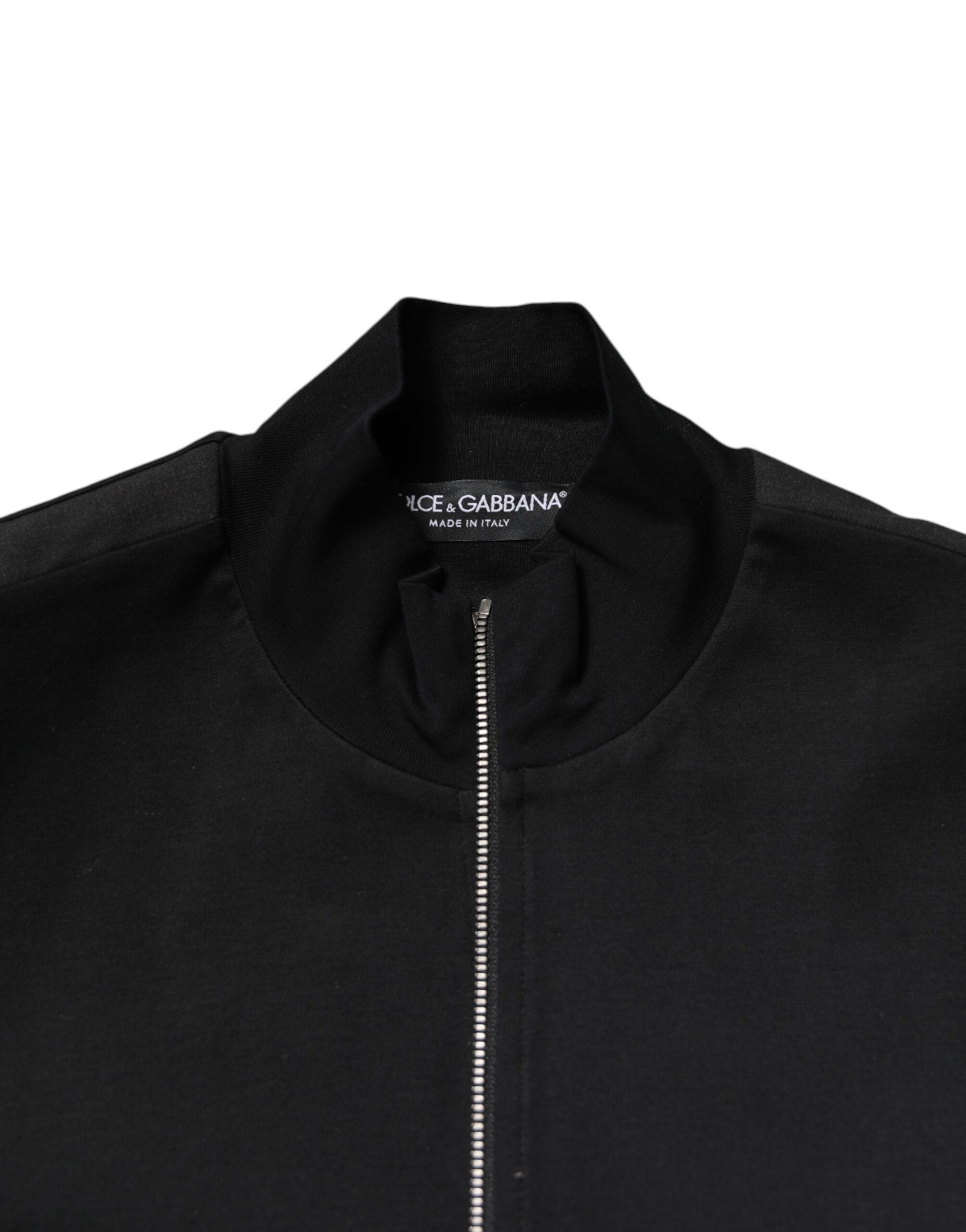 Dolce & Gabbana Black Cotton Logo Full Zip Men Bomber Jacket - ACCEXO