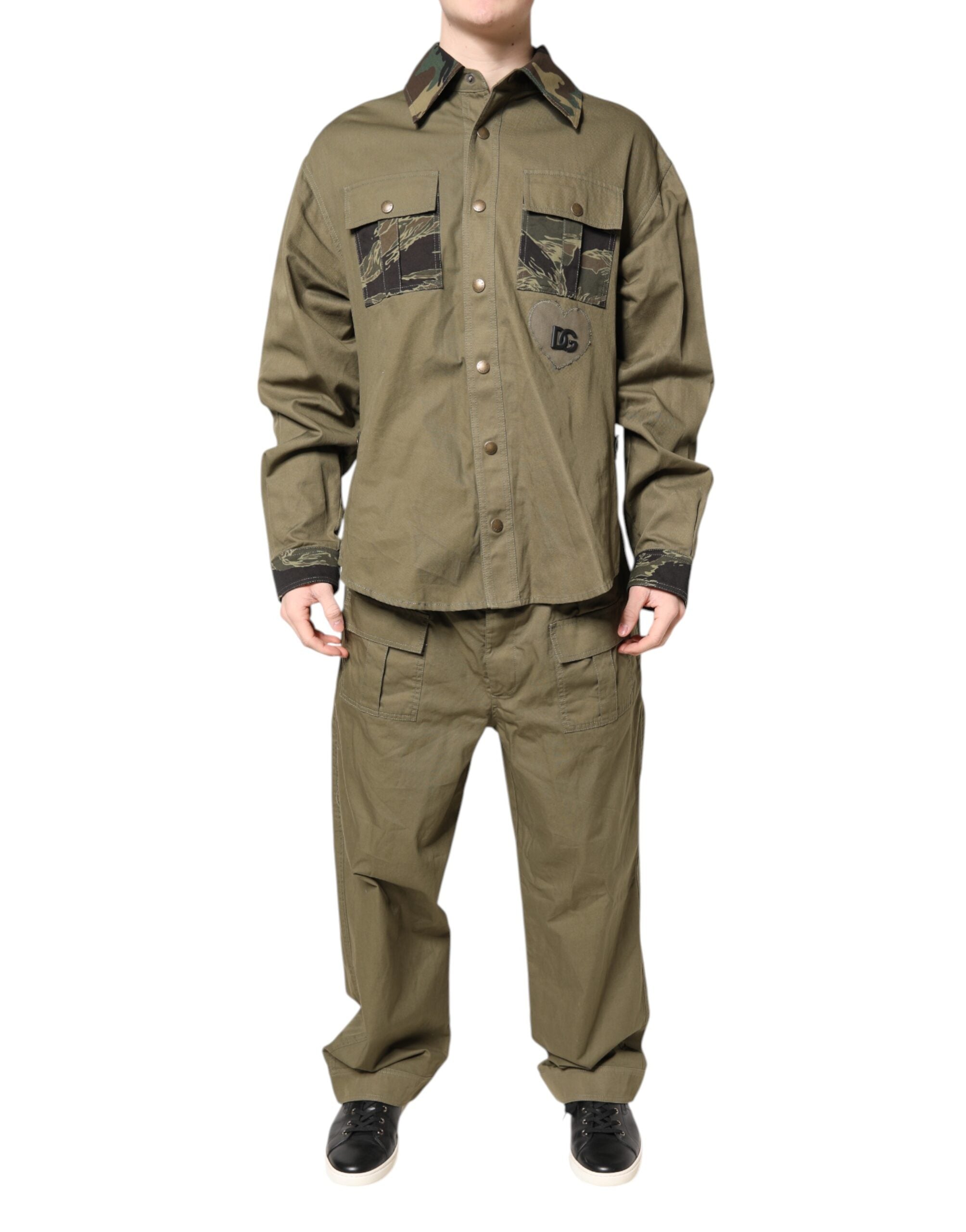Dolce & Gabbana Brown Cotton Stretch Shirt Pants Casual Set - ACCEXO