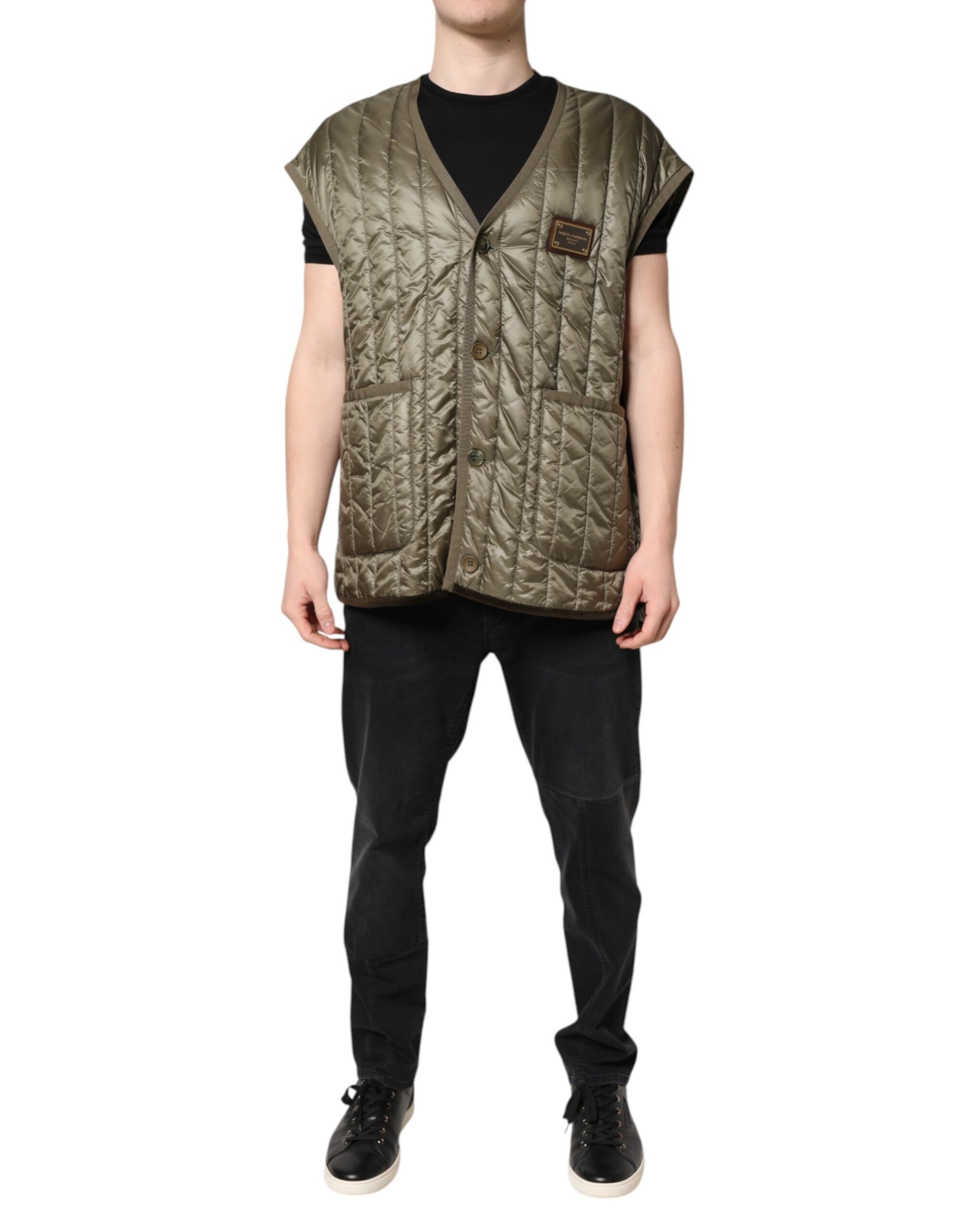 Dolce & Gabbana Brown Logo Plaque Quilted Vest Jacket - ACCEXO