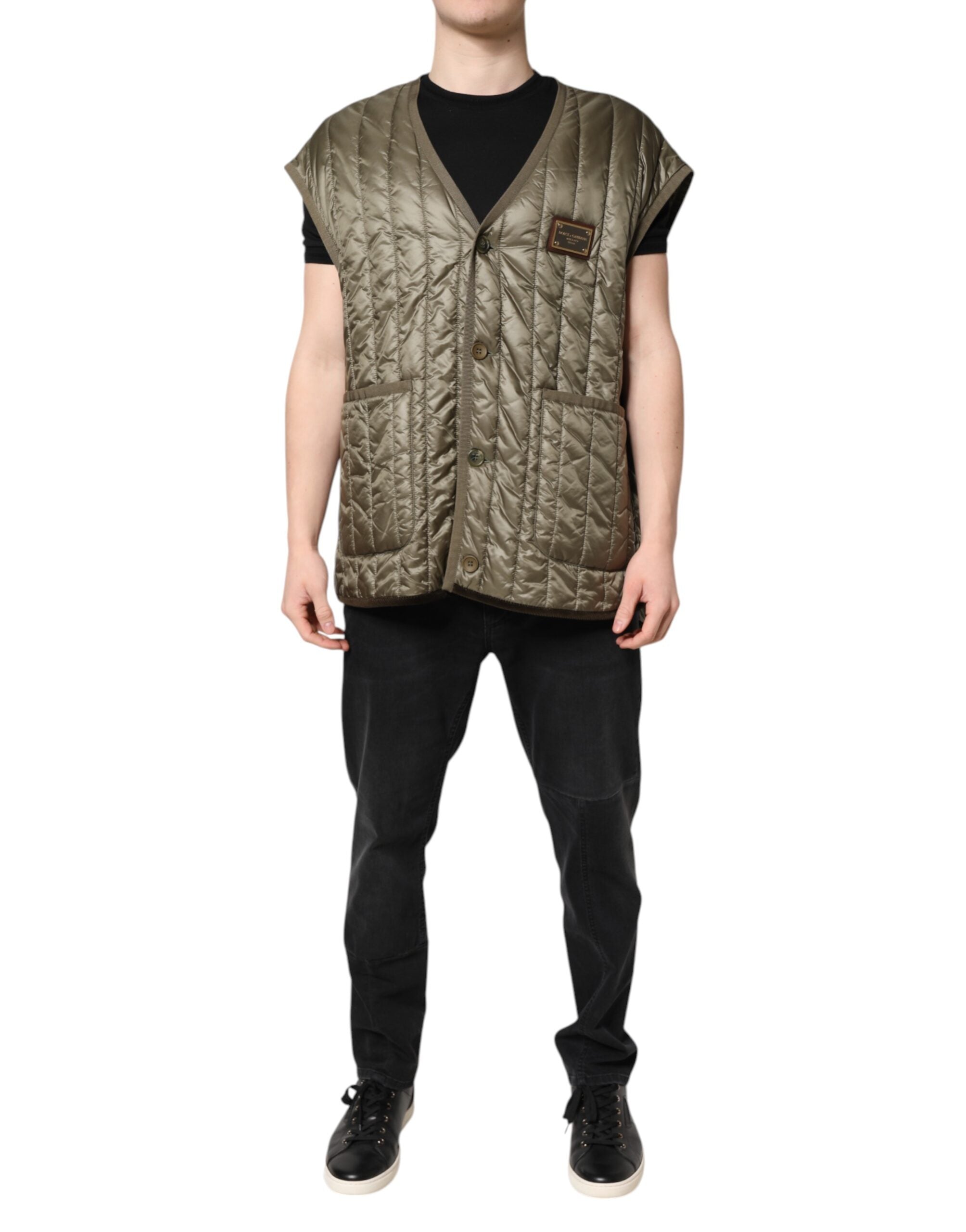 Dolce & Gabbana Brown Logo Plaque Quilted Vest Jacket - ACCEXO