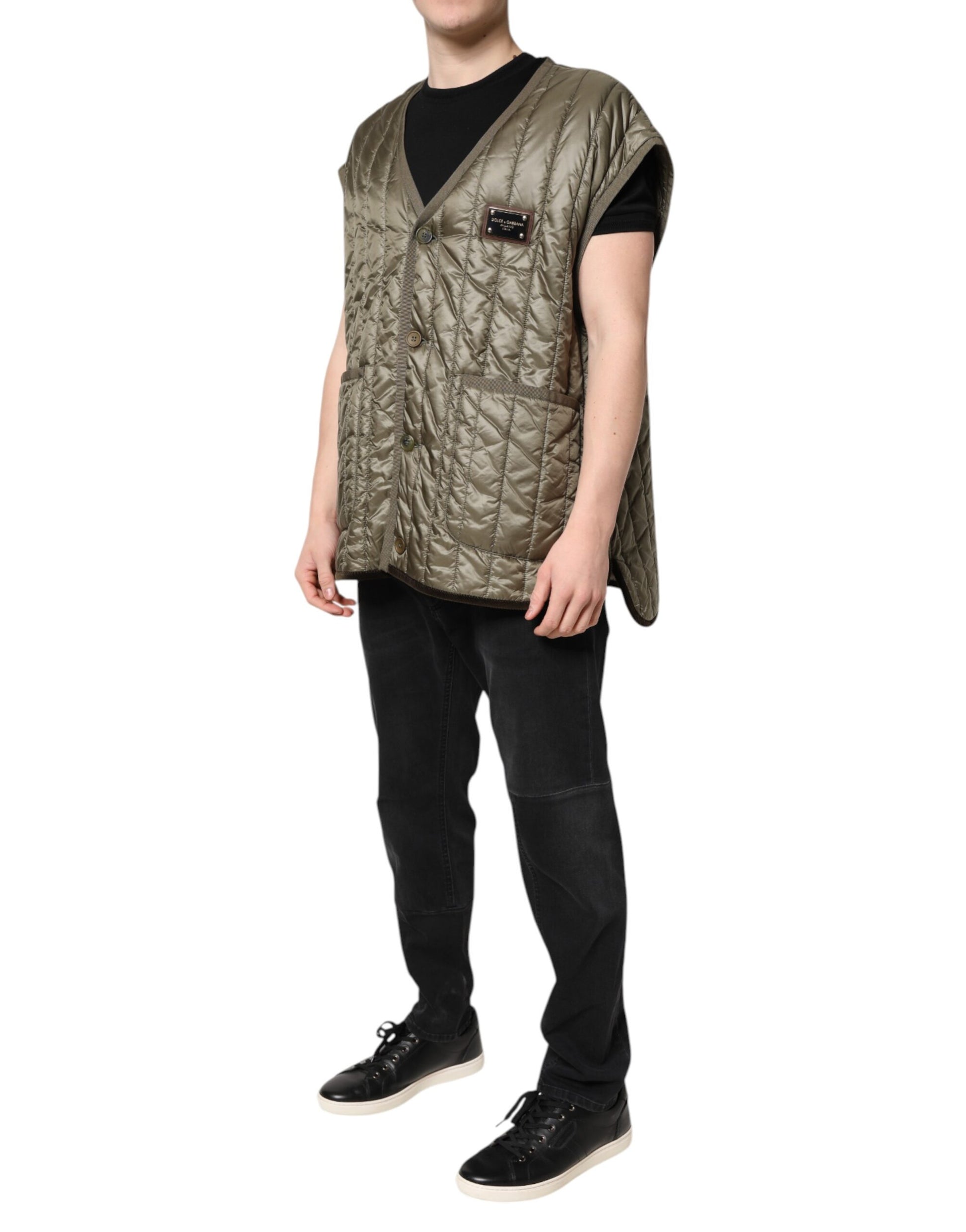 Dolce & Gabbana Brown Logo Plaque Quilted Vest Jacket - ACCEXO