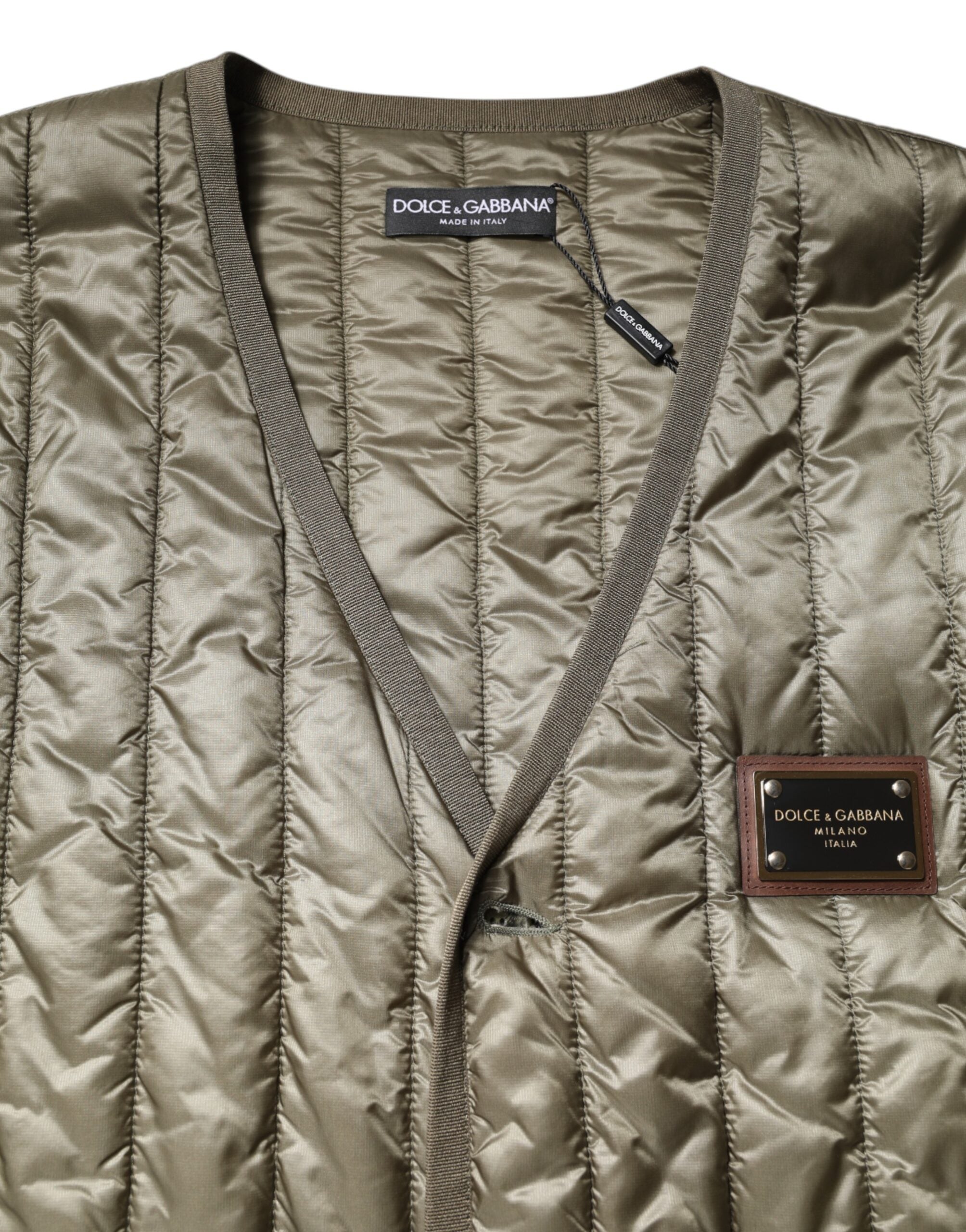 Dolce & Gabbana Brown Logo Plaque Quilted Vest Jacket - ACCEXO