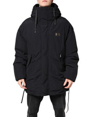 Dolce & Gabbana Black Nylon Full Zip Hooded Parka Jacket - ACCEXO