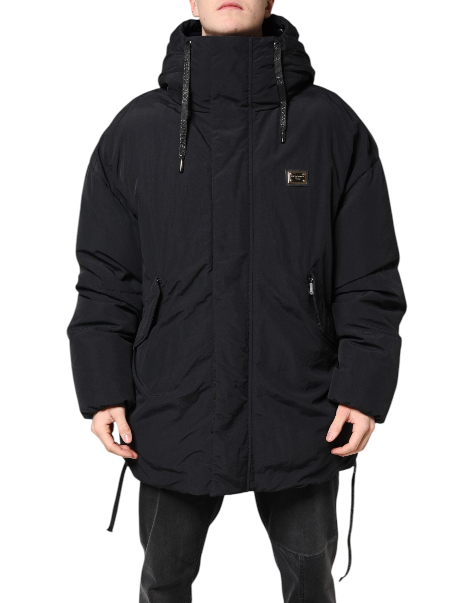 Dolce & Gabbana Black Nylon Full Zip Hooded Parka Jacket - ACCEXO