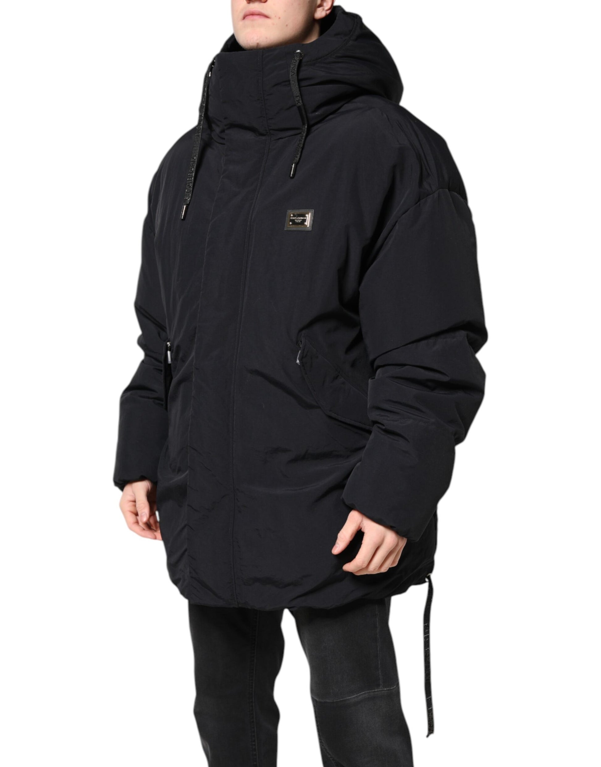 Dolce & Gabbana Black Nylon Full Zip Hooded Parka Jacket - ACCEXO