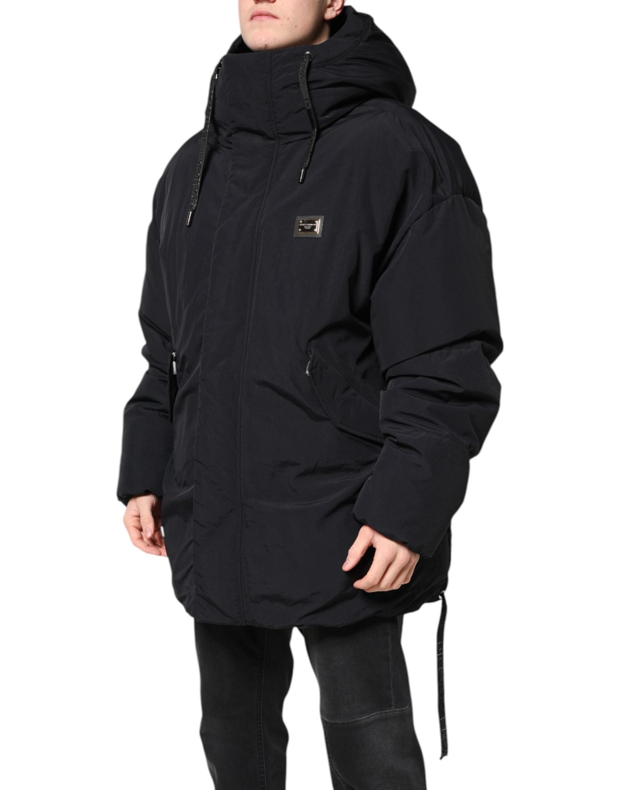 Dolce & Gabbana Black Nylon Full Zip Hooded Parka Jacket - ACCEXO