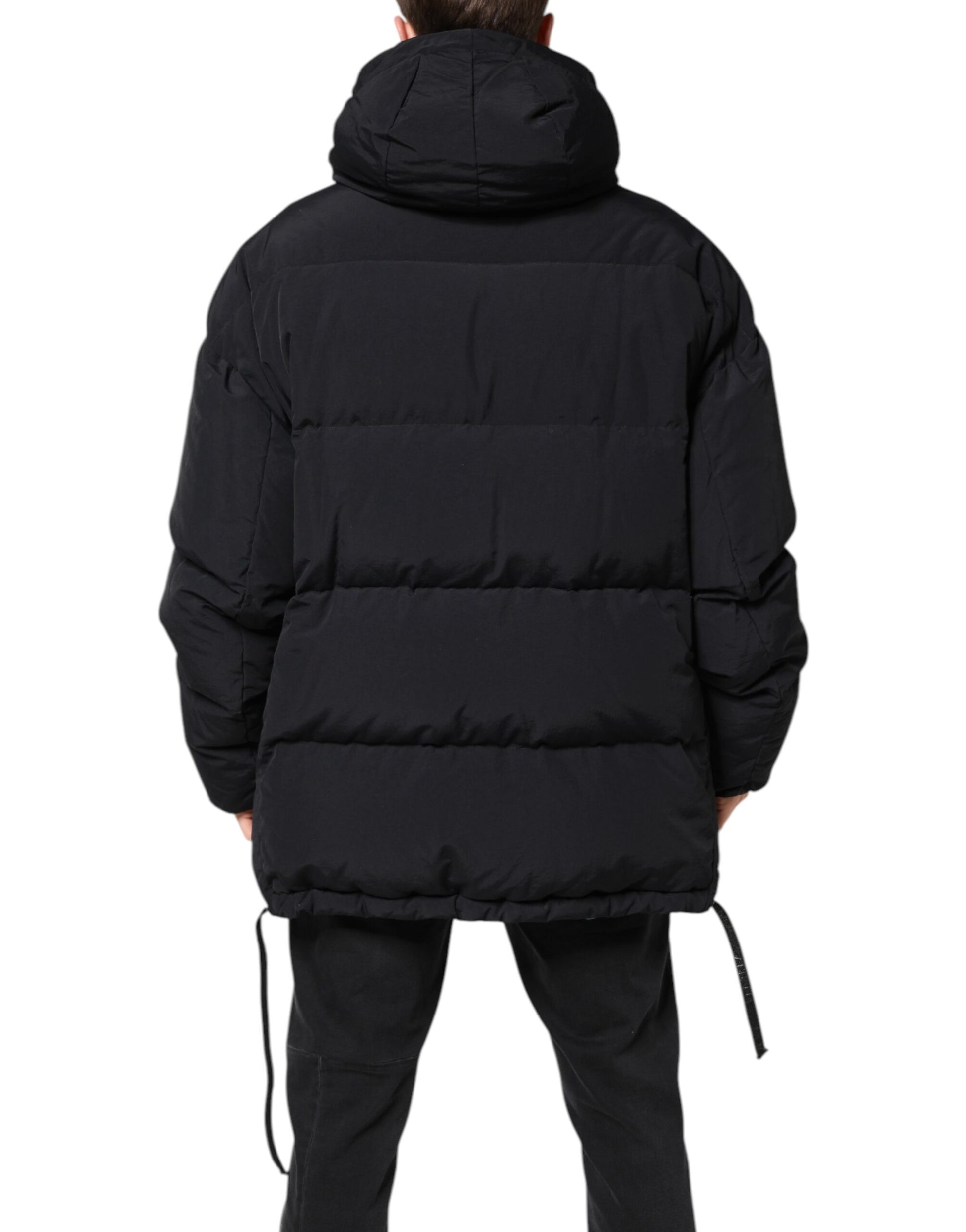 Dolce & Gabbana Black Nylon Full Zip Hooded Parka Jacket - ACCEXO