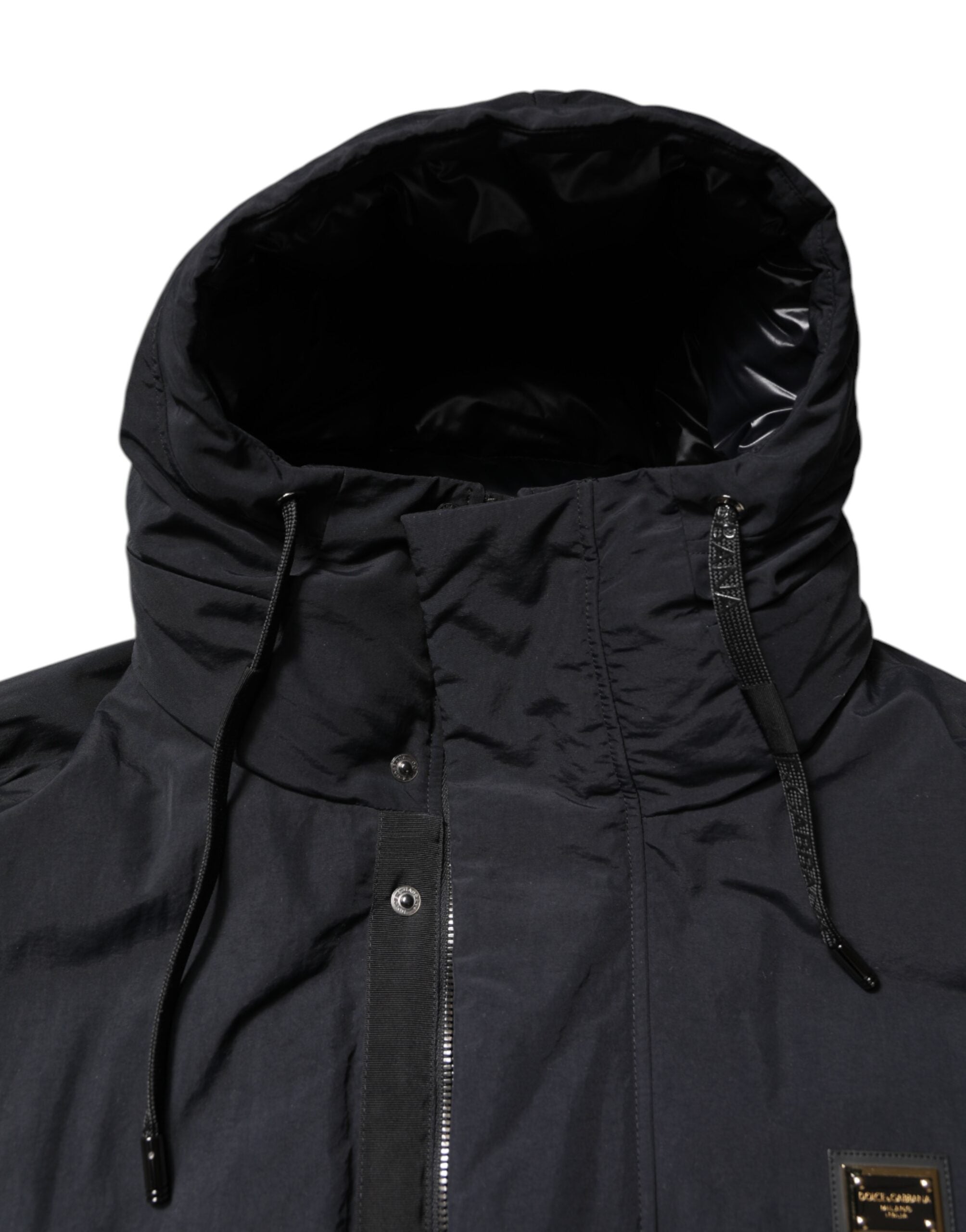 Dolce & Gabbana Black Nylon Full Zip Hooded Parka Jacket - ACCEXO