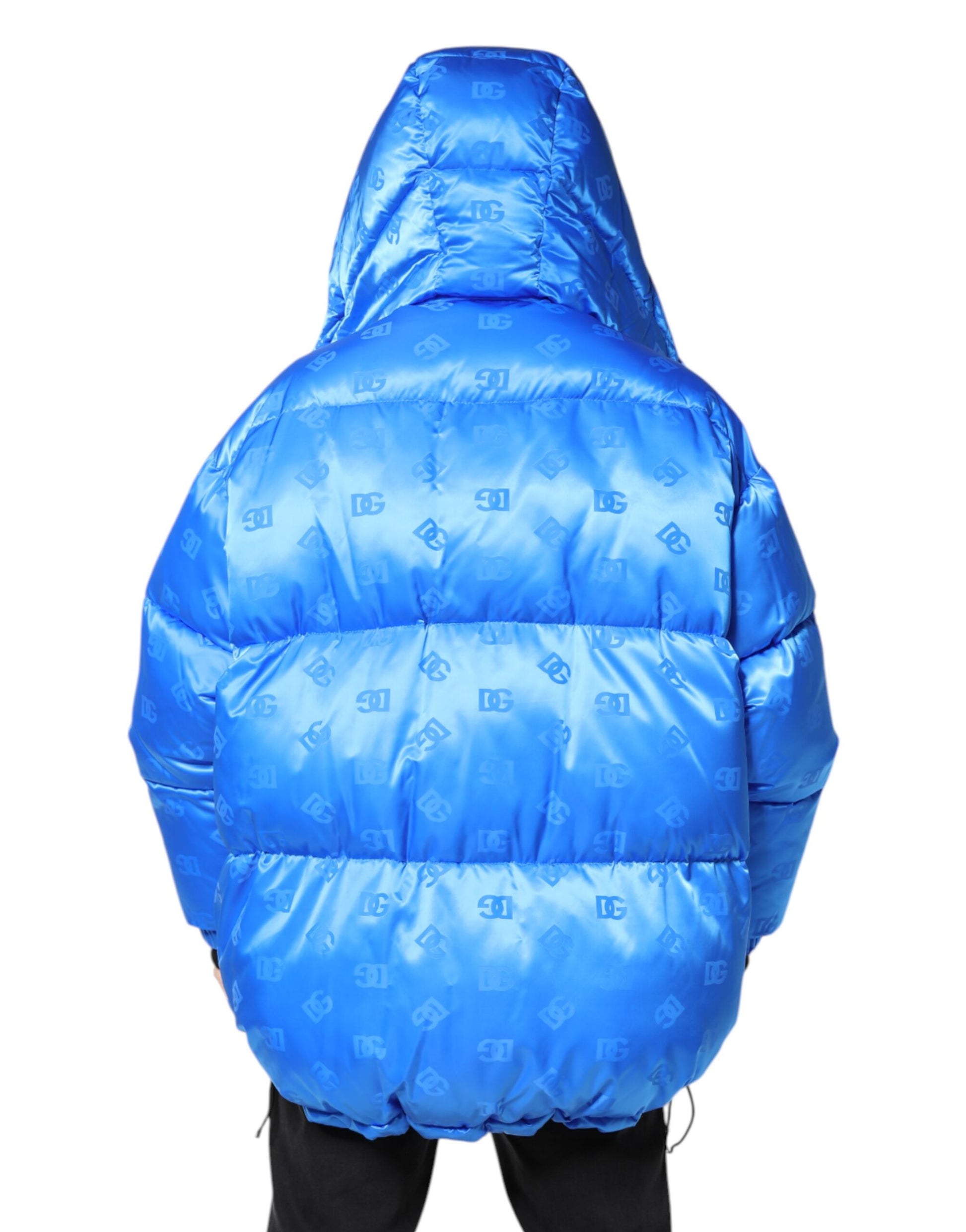 Dolce & Gabbana Blue Logo Full Zip Hooded Quilted Jacket - ACCEXO