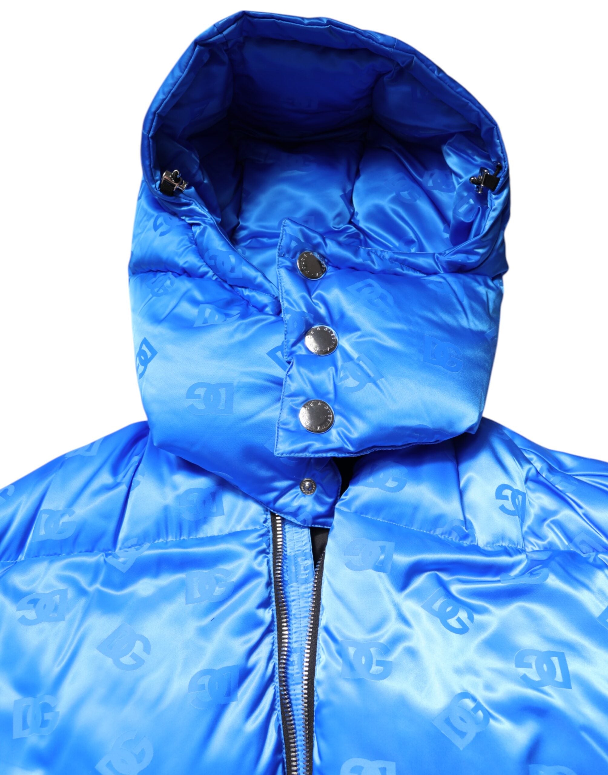 Dolce & Gabbana Blue Logo Full Zip Hooded Quilted Jacket - ACCEXO