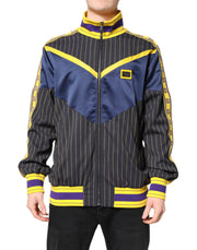 Dolce & Gabbana Black Striped Logo Full Zip Bomber Jacket - ACCEXO