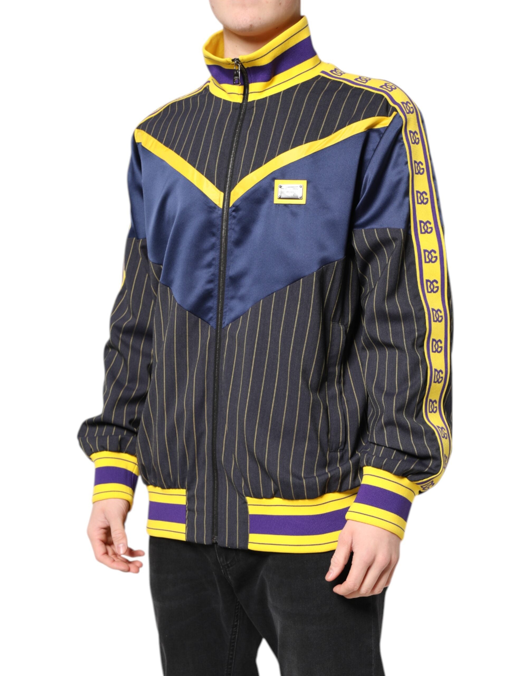 Dolce & Gabbana Black Striped Logo Full Zip Bomber Jacket - ACCEXO