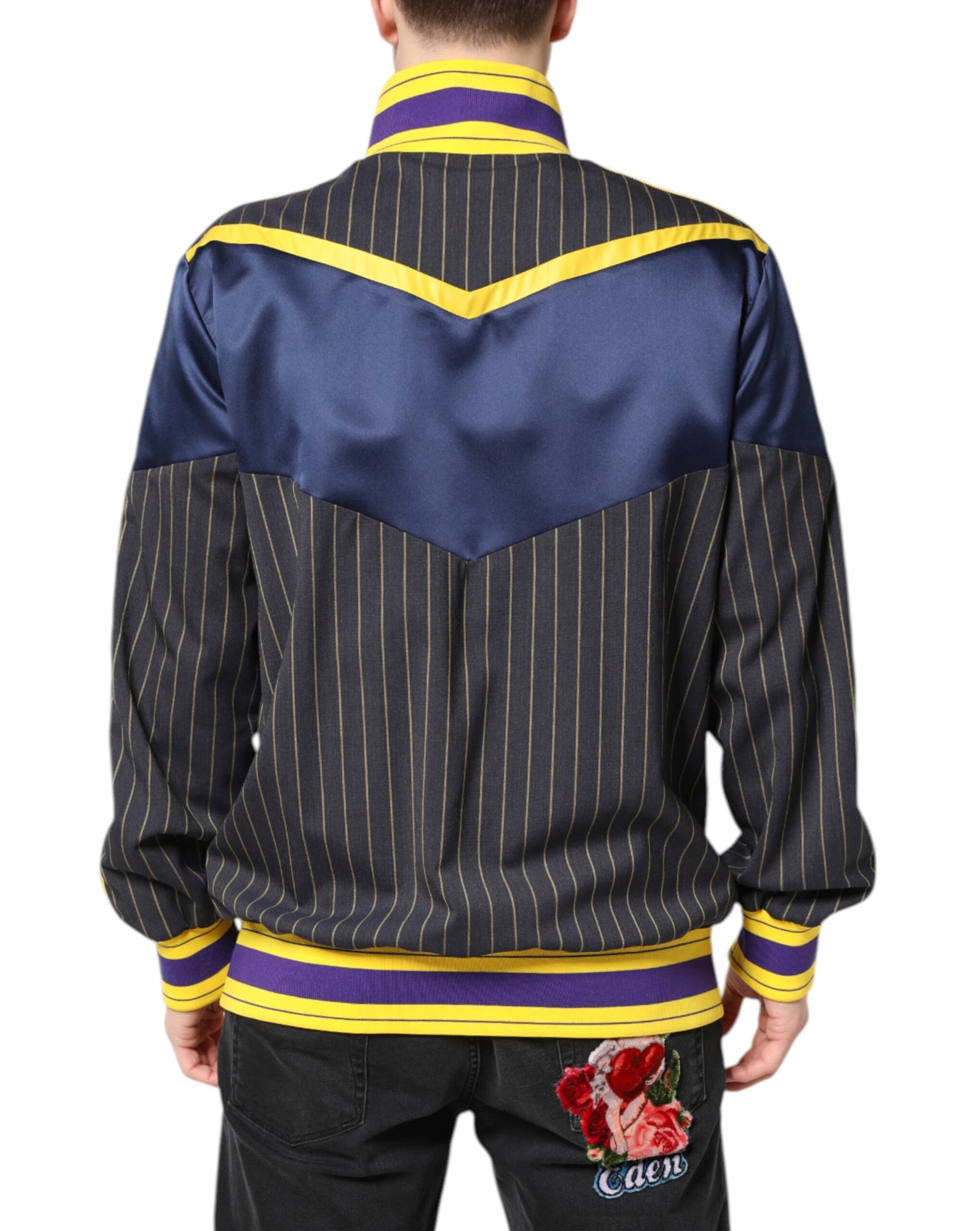 Dolce & Gabbana Black Striped Logo Full Zip Bomber Jacket - ACCEXO