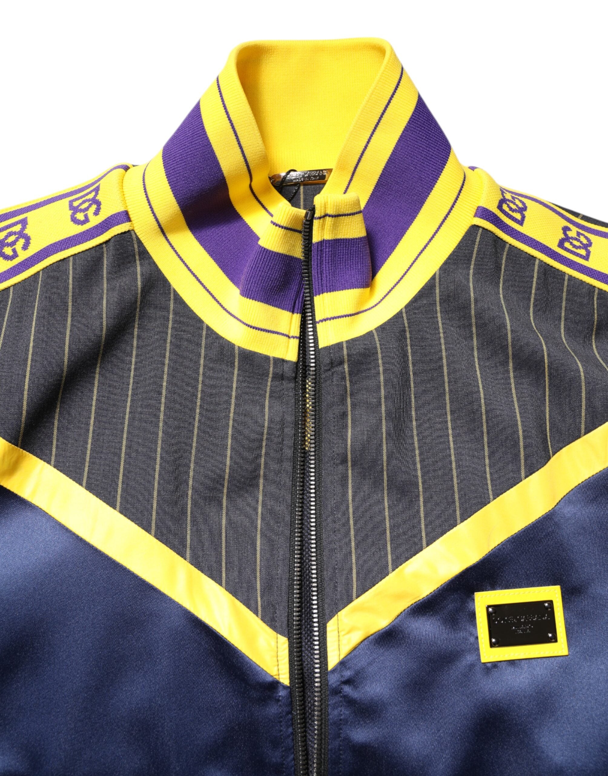 Dolce & Gabbana Black Striped Logo Full Zip Bomber Jacket - ACCEXO