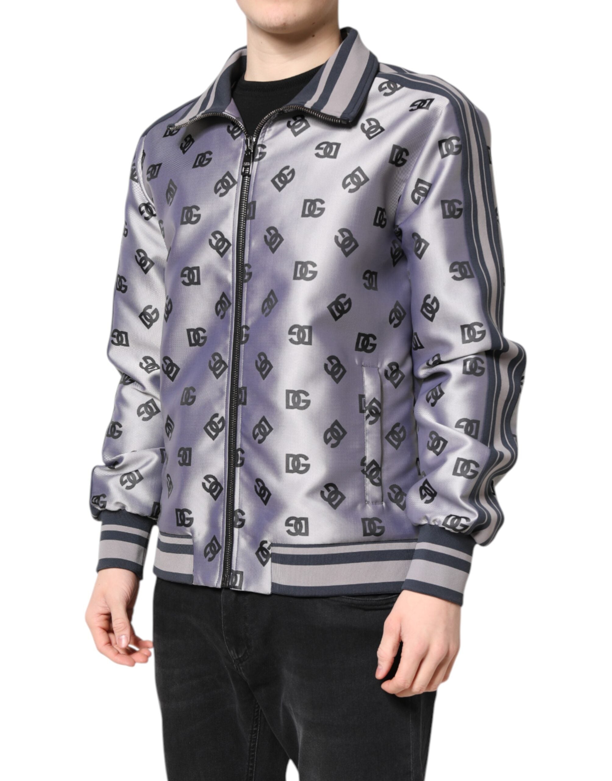 Dolce & Gabbana Gray Logo Monogram Full Zip Bomber Jacket - ACCEXO
