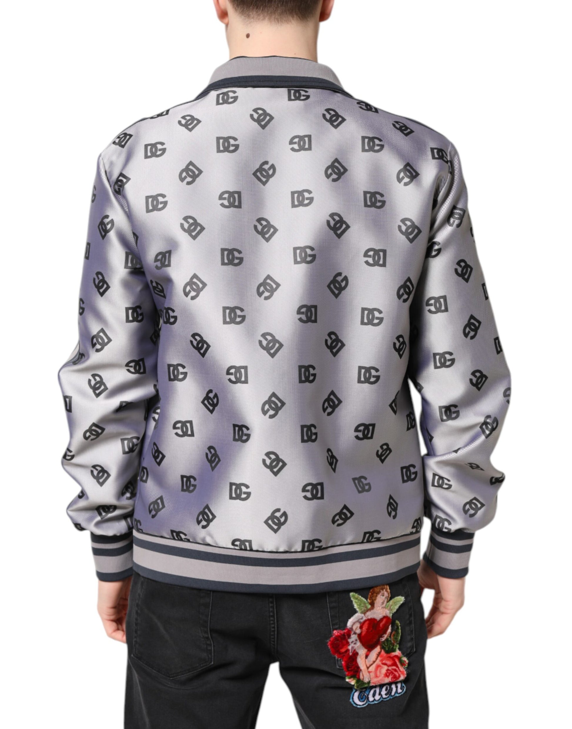 Dolce & Gabbana Gray Logo Monogram Full Zip Bomber Jacket - ACCEXO